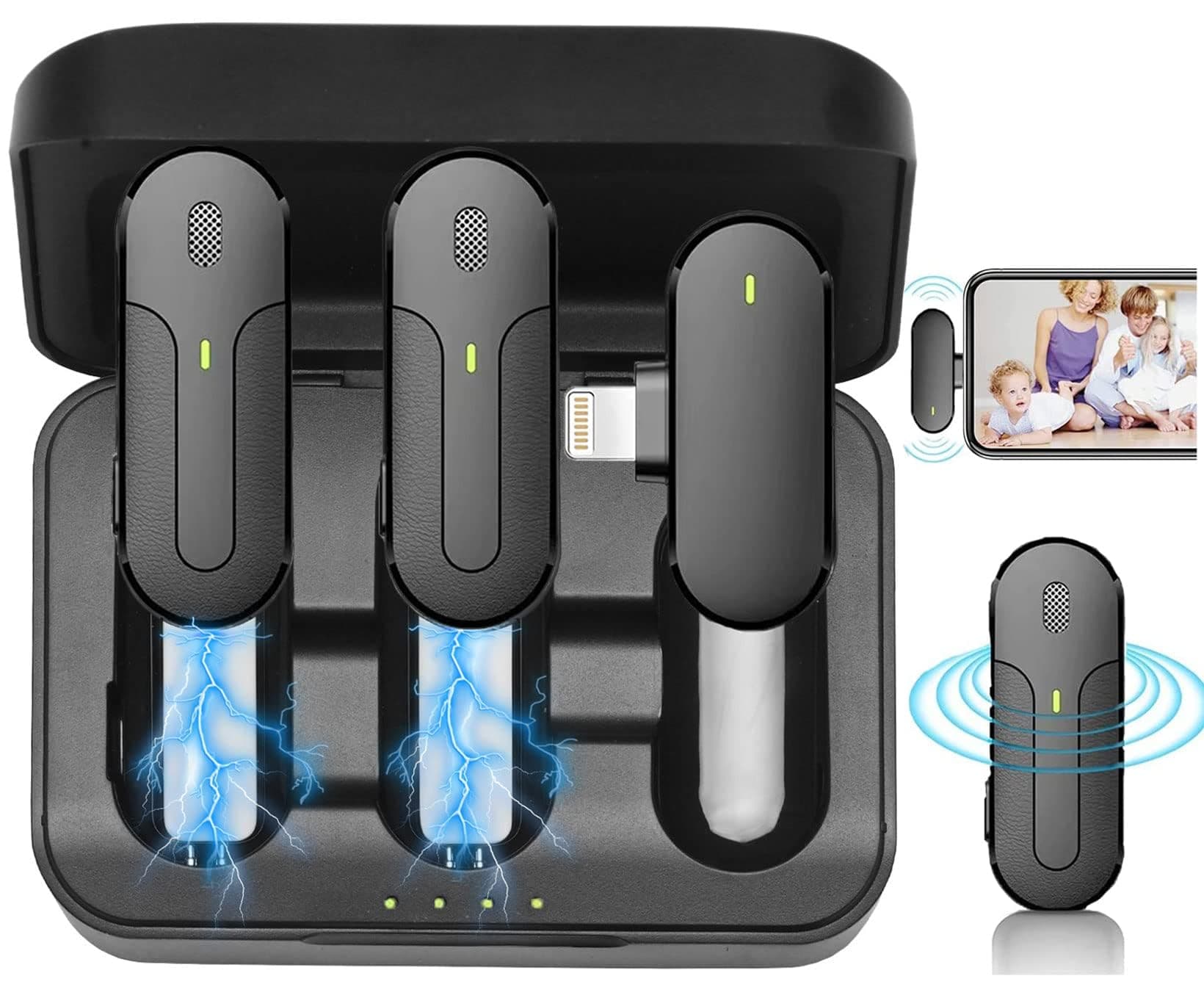 Wireless Lavalier Microphone for 1Phone 1Pad, Plug-Play Lightning Lapel Mini Microphone Wireless with Charging Case, 2 PCS Mic for Video Recording Vlogging YouTube TikTok Interview,65ft,3 Mode Denoise