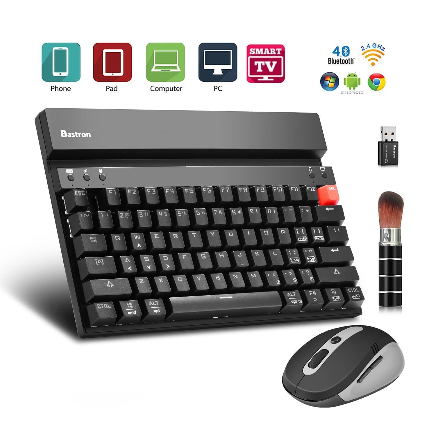 Wireless Mechanical Keyboard Mouse Combo Dual Mode 2.4G&Bluetooth Multi-device Backlit Keyboard for Computers Tablets Smartphones Gaming/Industrial/Office by Bastron MK85 Cherry Blue MX Switch