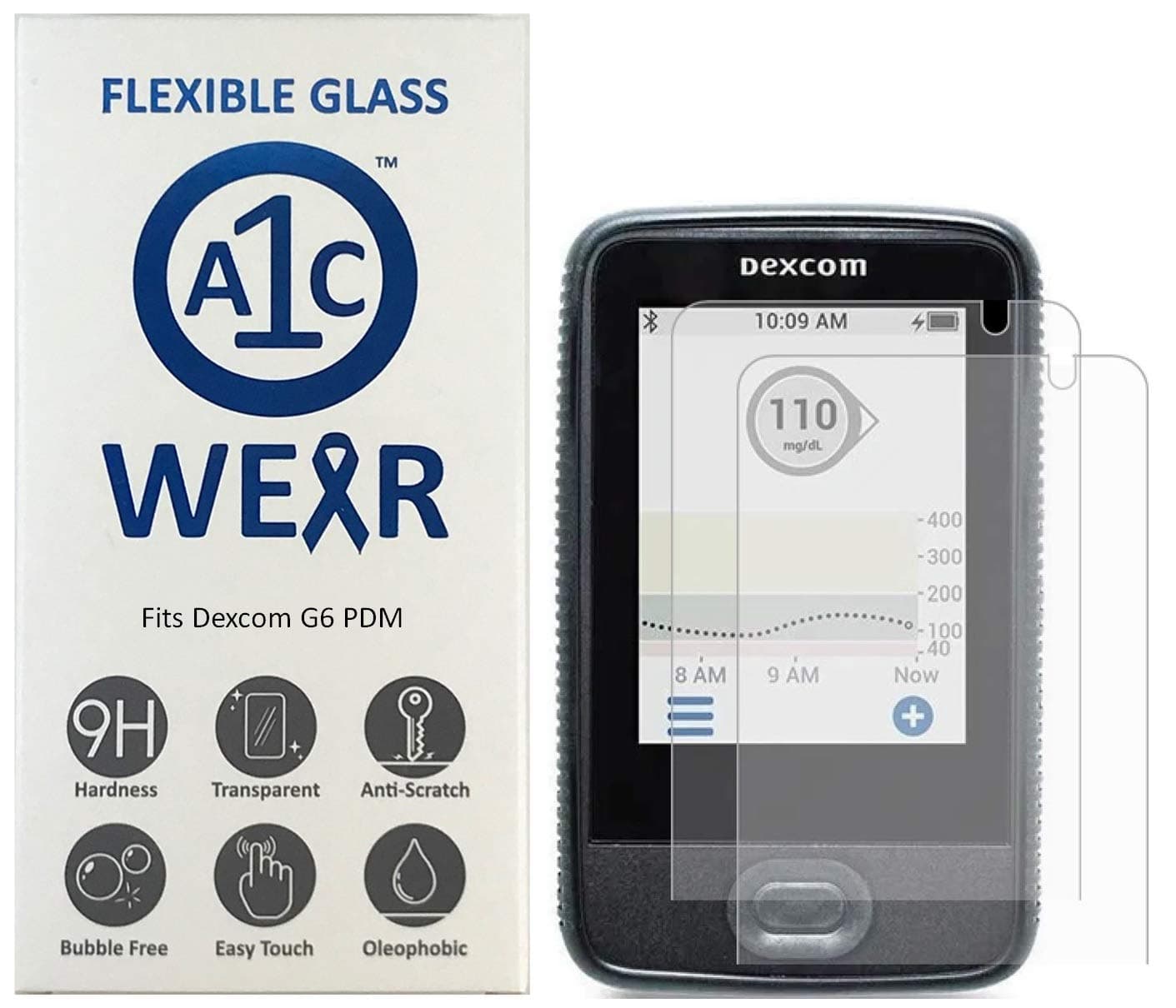 9H Flexible Glass Screen Protector For Dexcom G6 Receiver PDM - Won't Crack or Chip - Anti-Scratch Anti-Fingerprint - 2 Pack
