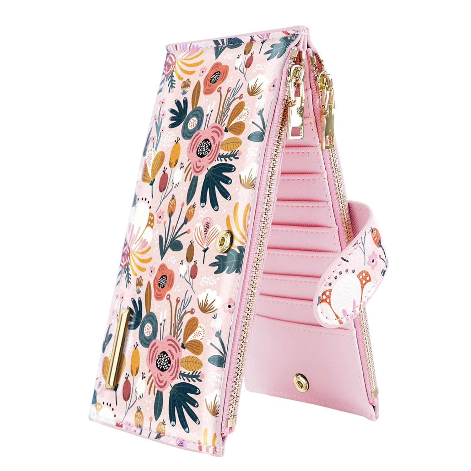 Womens RFID Blocking Large Capacity Wallet Multi Card Organizer Bifold Wallet for Women with Zipper Pocket