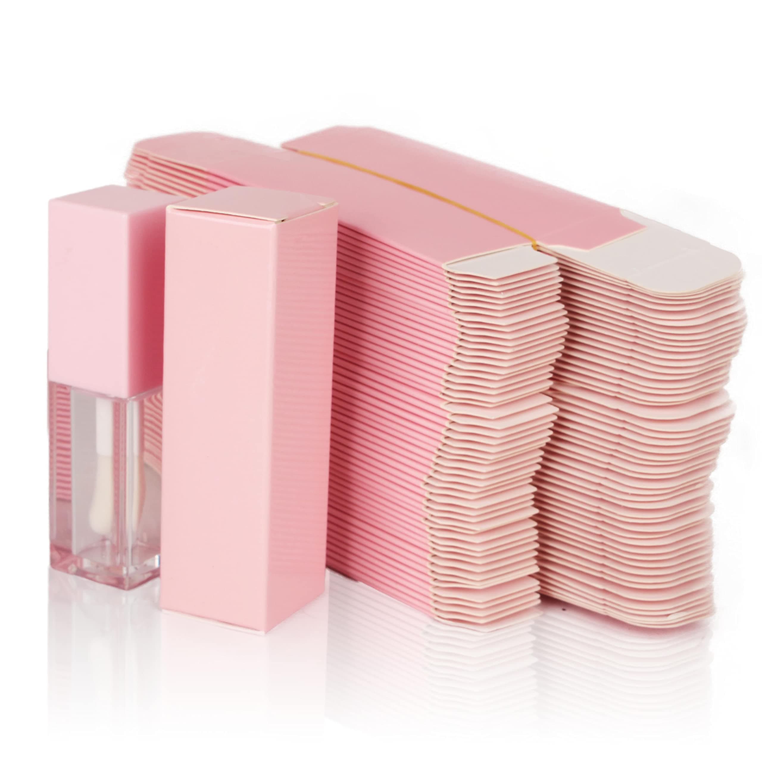 24 x 5ml Empty Square Lip Gloss Tubes with Large Lip Gloss Containers, Paper Box Pink 25 Pieces