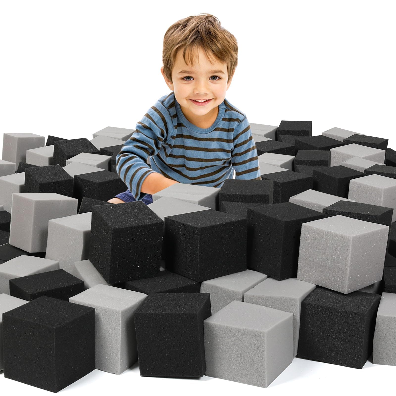 Foam Pit Cubes Blocks - 48PCS Sponge Form Cubes for Foam Ball Pits, Gymnastics, Freerunning and Parkour Courses, Skateboard Parks, BMX, Trampoline Arenas-Grey and Black(5" x 5" x 5")