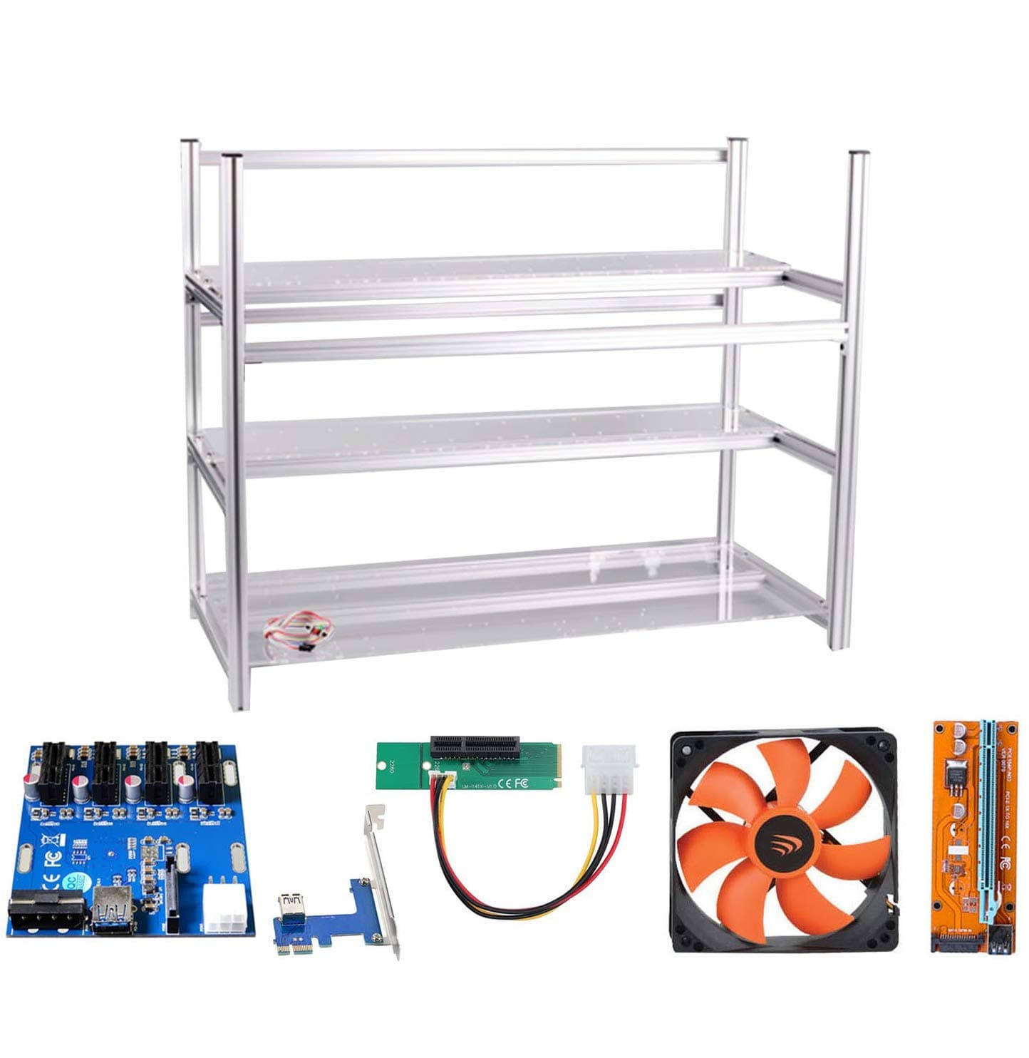 14 GPU Open Frame Mining rig case Set + 12x AAAwave 2100 RPM Fan+ PCI Riser 14+ Triple Power Supply Rig