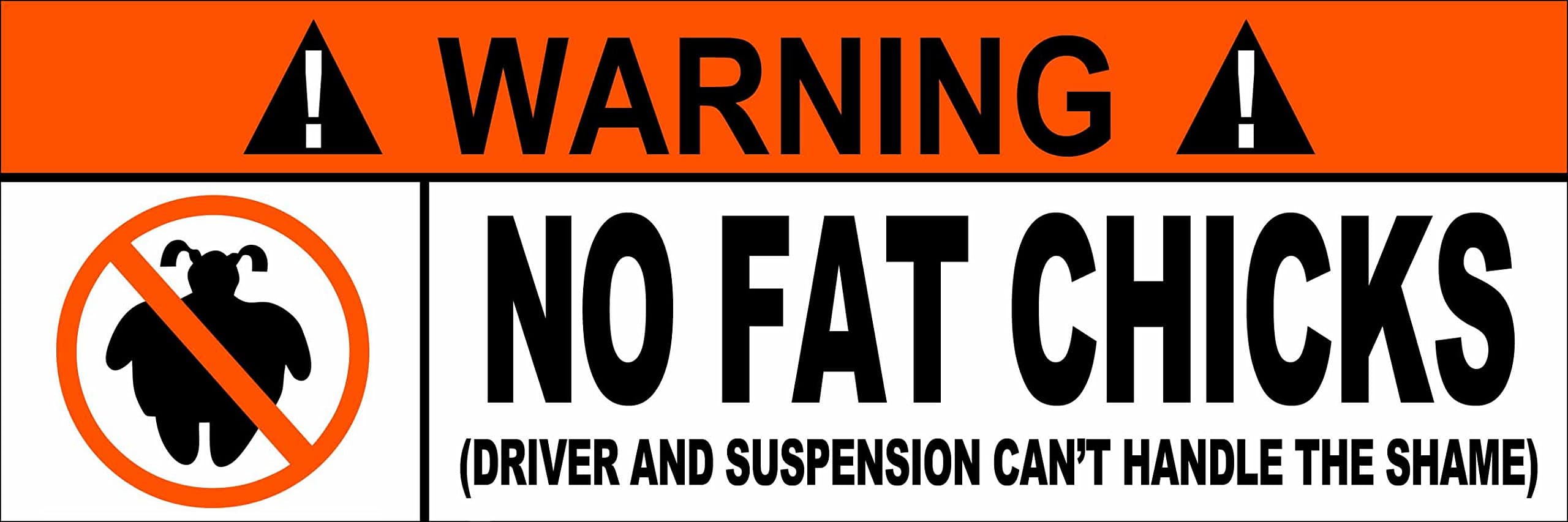 Warning No Fat Chicks Sticker 8" X 3"