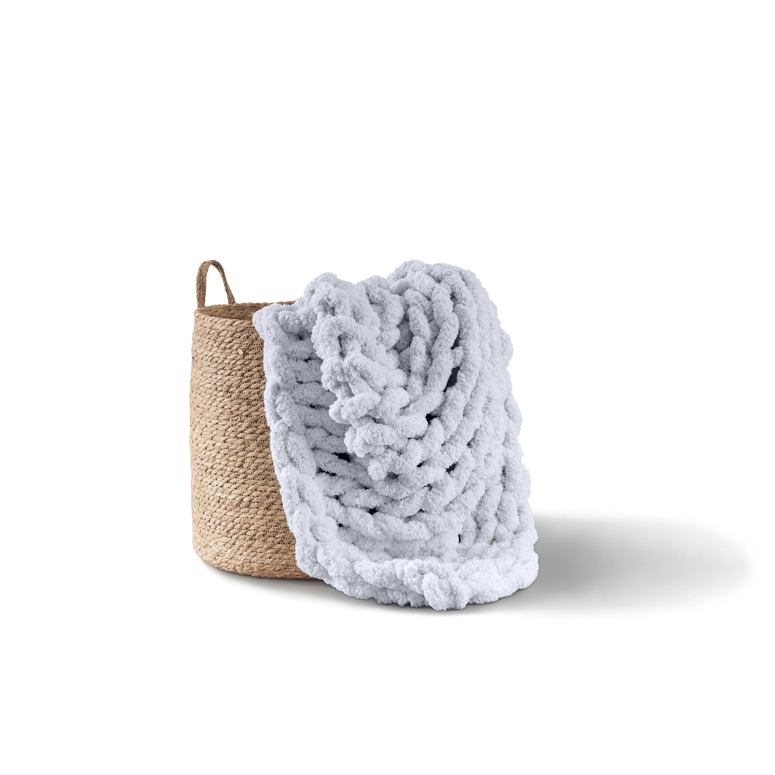 Adyrescia Chunky Knit Blanket Throw | 100% Hand Knit with Jumbo Chenille Yarn (40"x50", Light Gray)