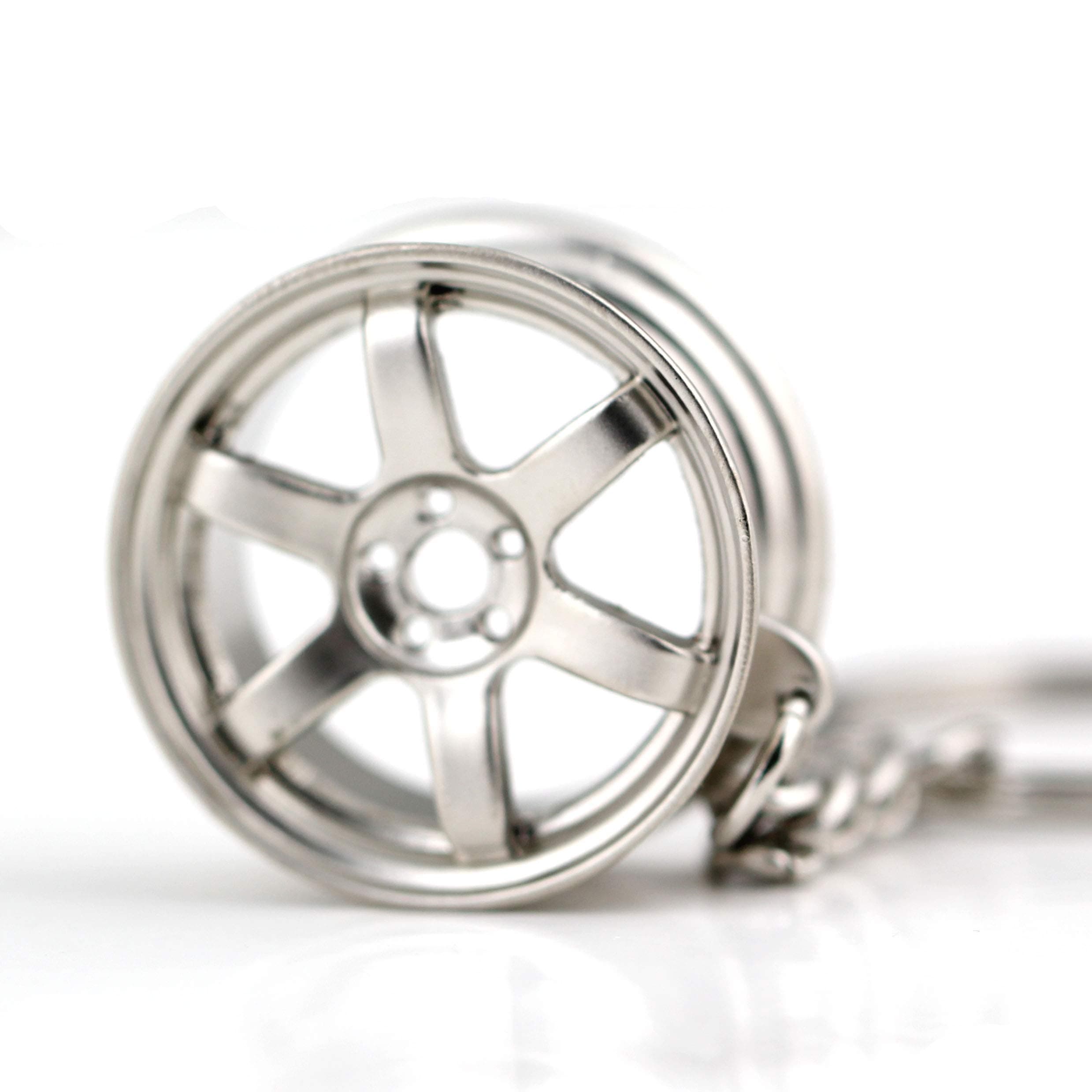 maycom Creative Hot Auto Part Model TE37 Six Star Wheel Rim Tyre Keychain Keyring Key Chain Ring Keyfob Car Accessories (Matte Silver)
