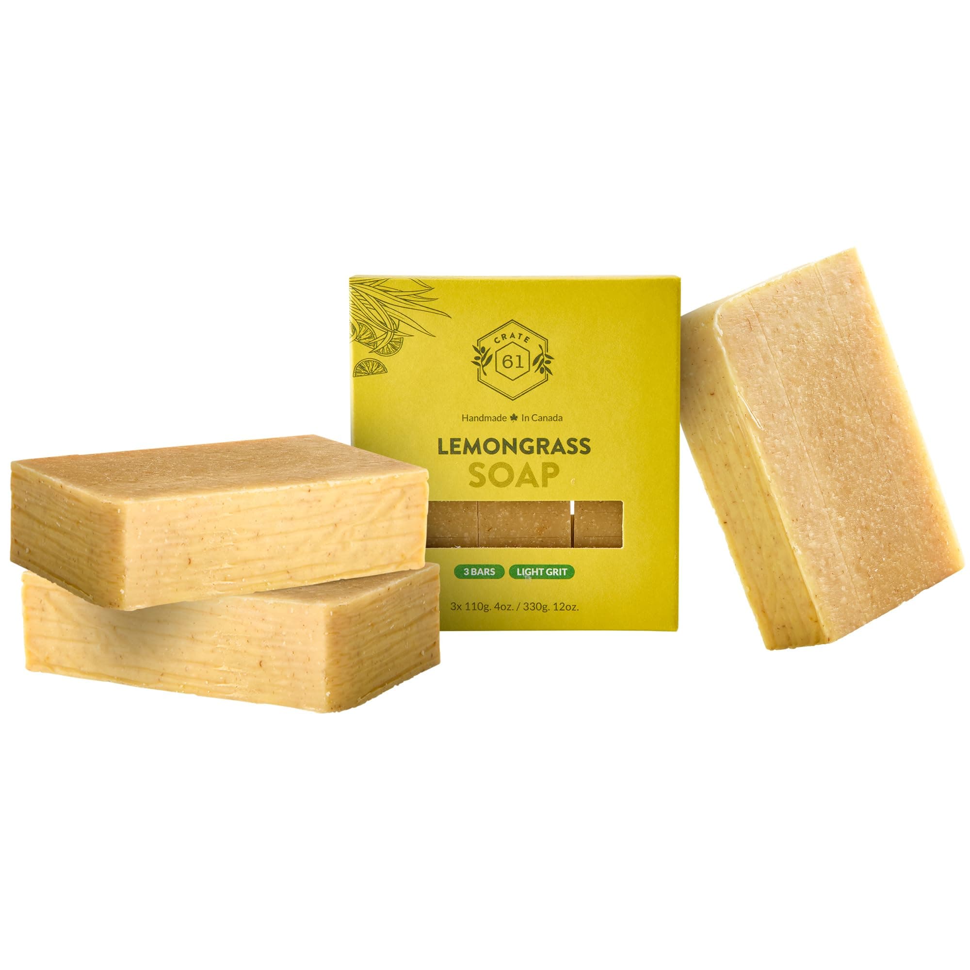 Handmade in Canada, Plant Based Cold Process Natural Bar Soap For Face And Body, With Premium Essential Oils, For Men And Women 3 Pack (Lemongrass)