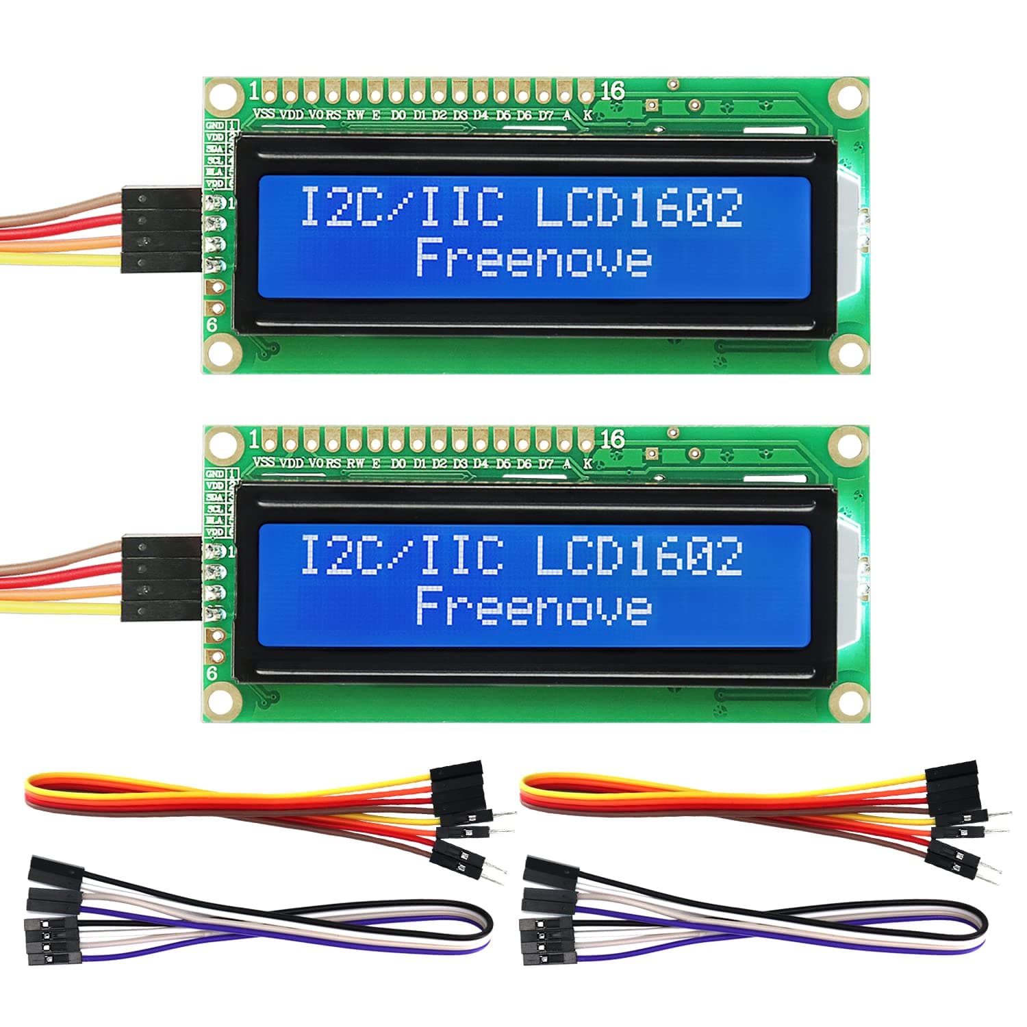 FREENOVE I2C IIC LCD 1602 Module (2 Pack), New Type TWI Serial 16x2 Display, Compatible with Arduino Raspberry Pi Pico ESP32 ESP8266