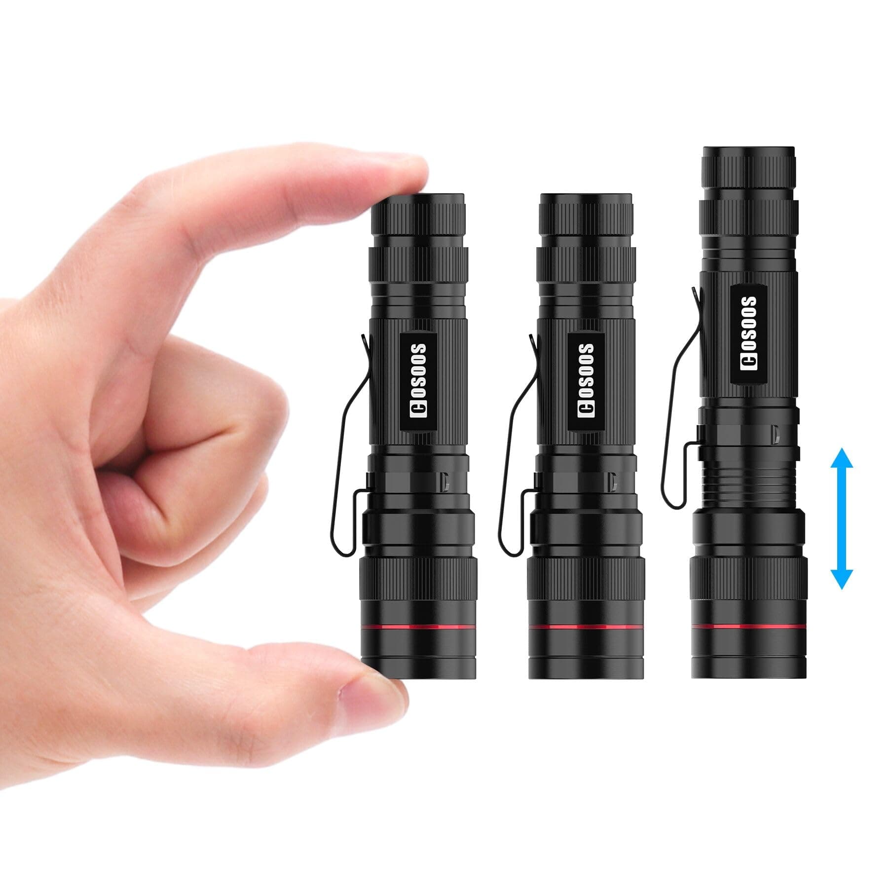 3 Mini LED Tactical Flashlights with Clip, 3.7inch Zoomable Bright AA Flashlight High Lumen, Pocket-Size Penlight, 1 Light Mode, Small Portable Waterproof Pen Flash Light for Camping