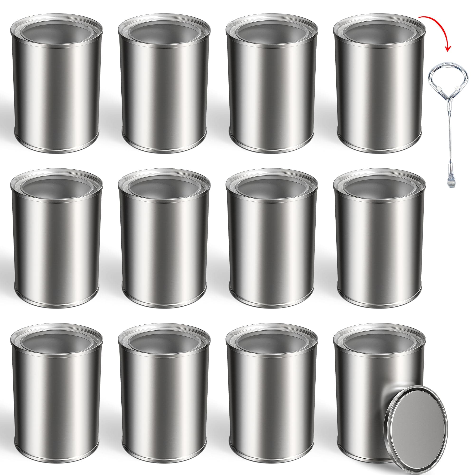 12PCS Empty Paint Cans with Lids, 1 Quart Metal Unlined Paint Bucket, Small Round Paint Storage Containers for Leftover Paint, Arts Crafts, DIY Projects, Painting (Silver, 2 Pint)