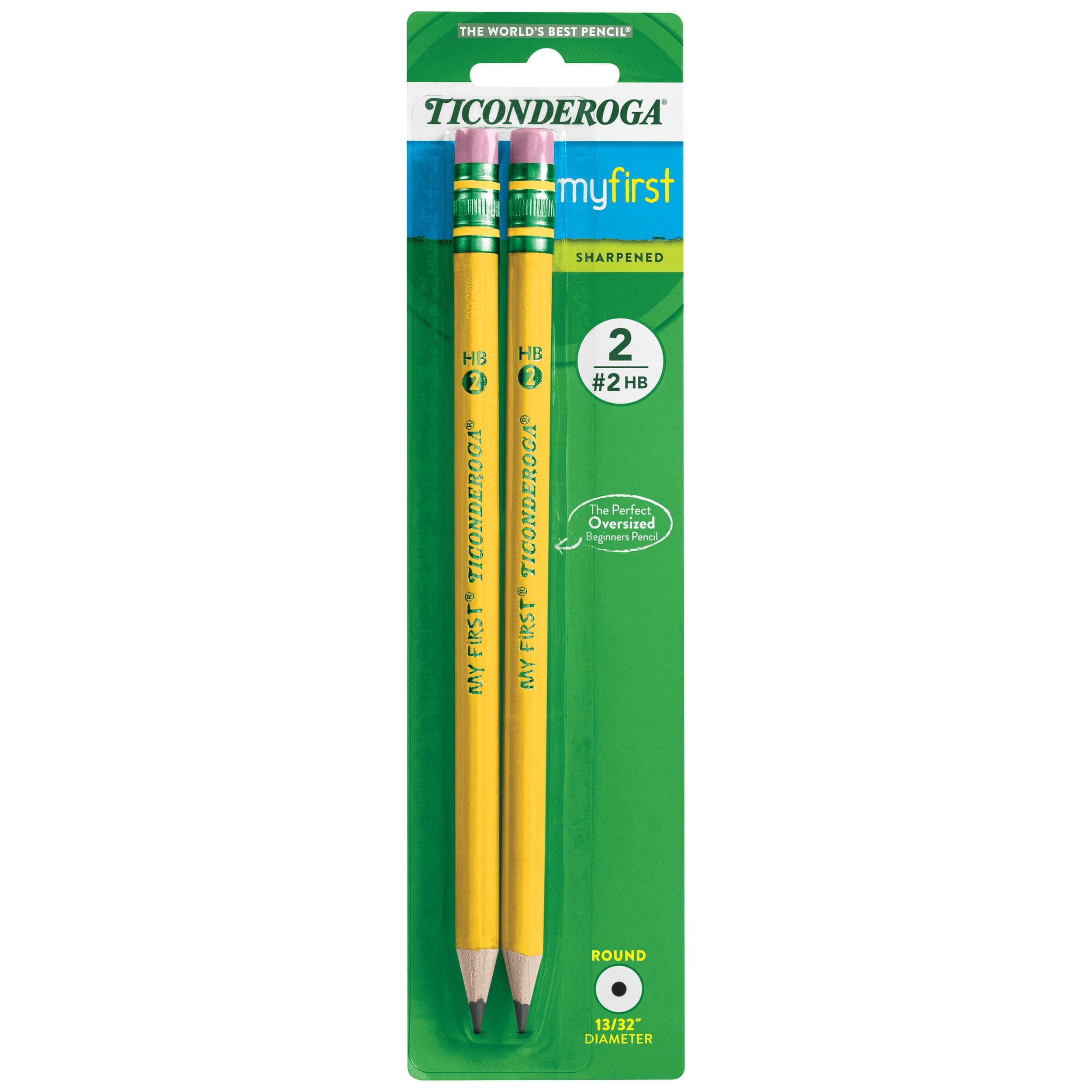 My First Ticonderoga Primary Size #2 Beginner Pencils, Pre-Sharpened, Set of 2, Yellow (33306)
