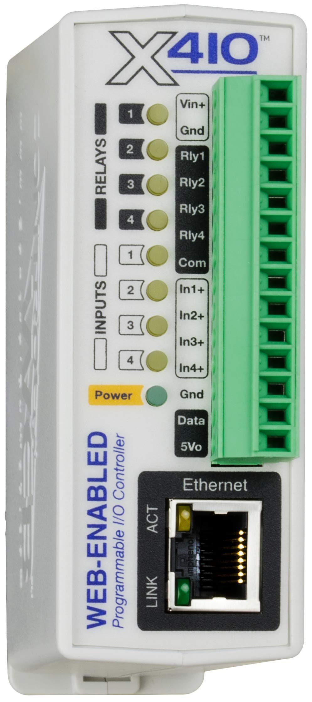 X-410 Industrial Web Compatible Ethernet Relay, Digital Input, Temperature/Humidity Monitor