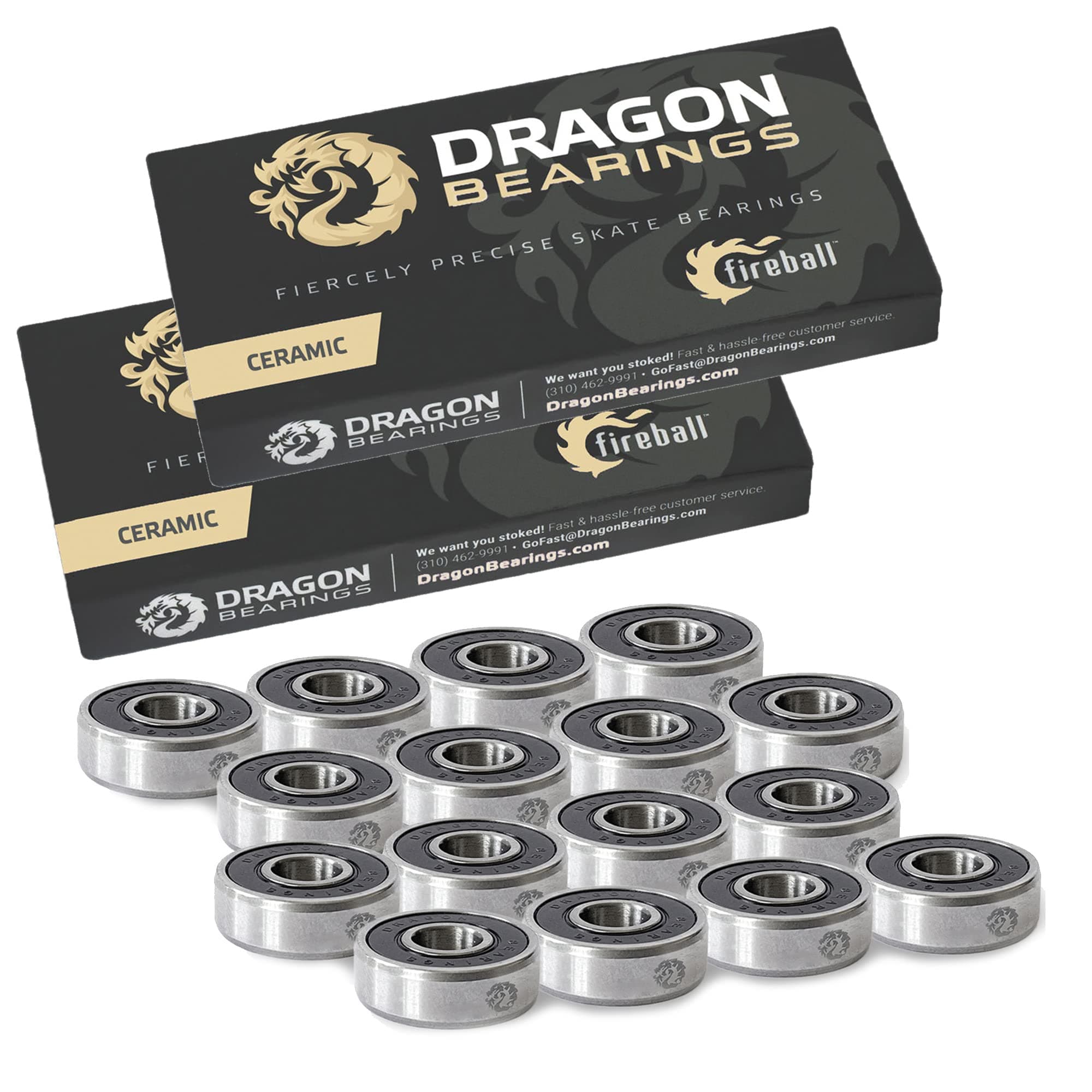 Fireball Dragon Ceramic Roller Skate Bearings 16 Pack - Inline Skate Bearings for Rollerblade Inline Hockey & Roller Derby Bearings - Dragon Roller Bearing Sets are Skate Rated & Guaranteed for Life…