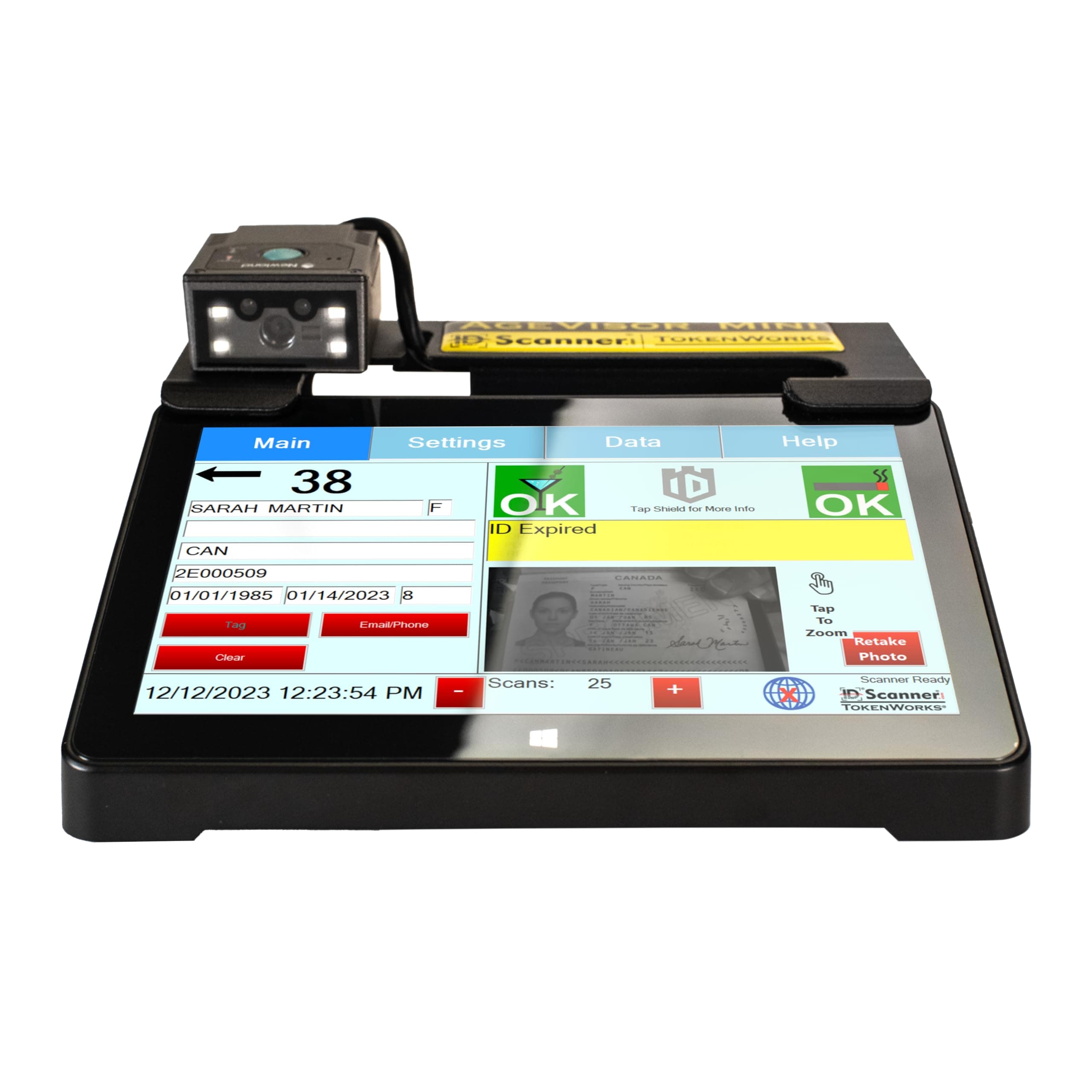 AgeVisor Mini Countertop ID Scanner – Fast & Reliable Age Verification, Compact Design, for Bars, Retail, Nightclubs, and Liquor Stores – Scans Driver’s Licenses, State IDs, & Optional Passports