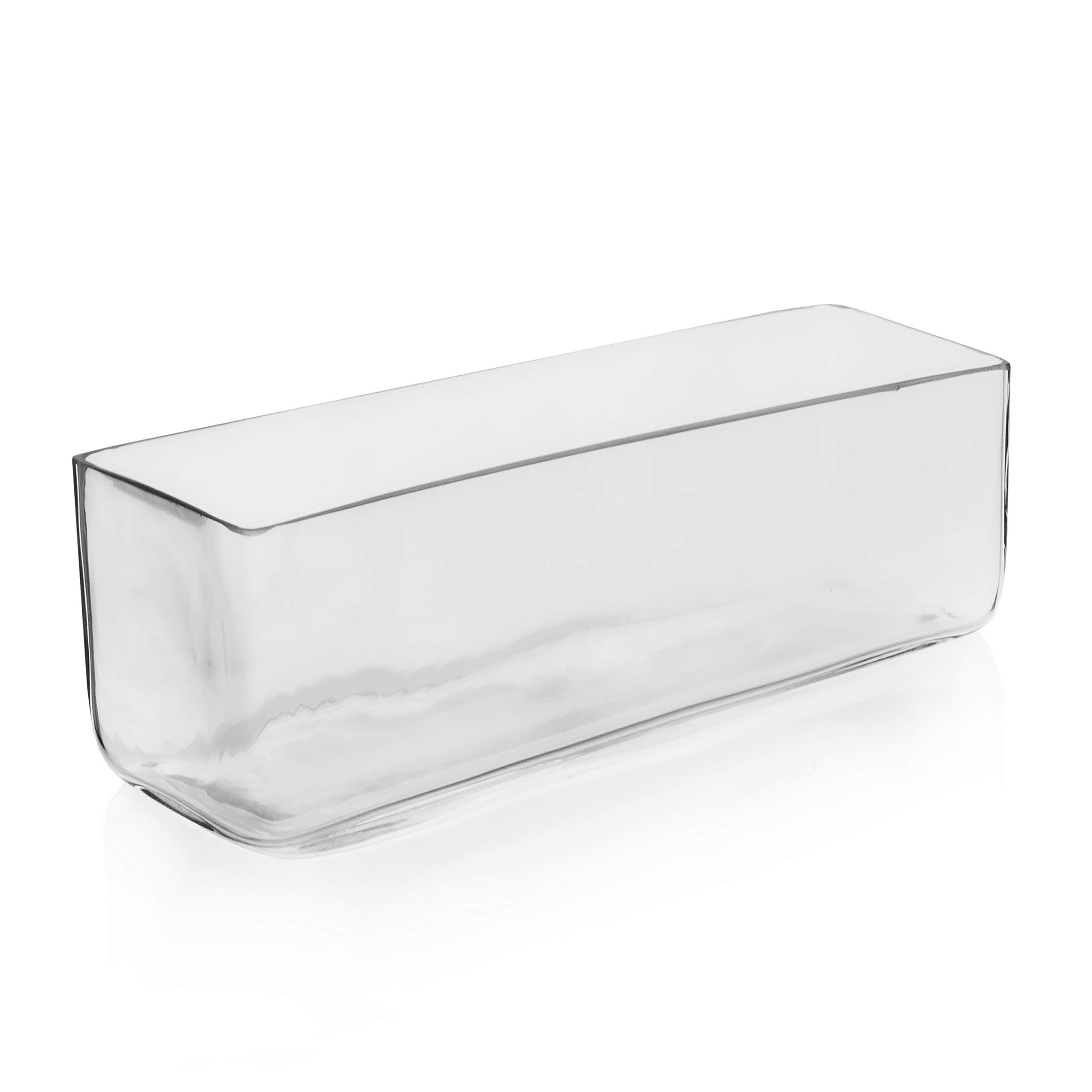 CYS Excel Glass Rectangle Vase (H:4" Open:12"x4") Oblong Flower Vase for Decorative Wedding Centerpiece Terrarium Planter Box Container