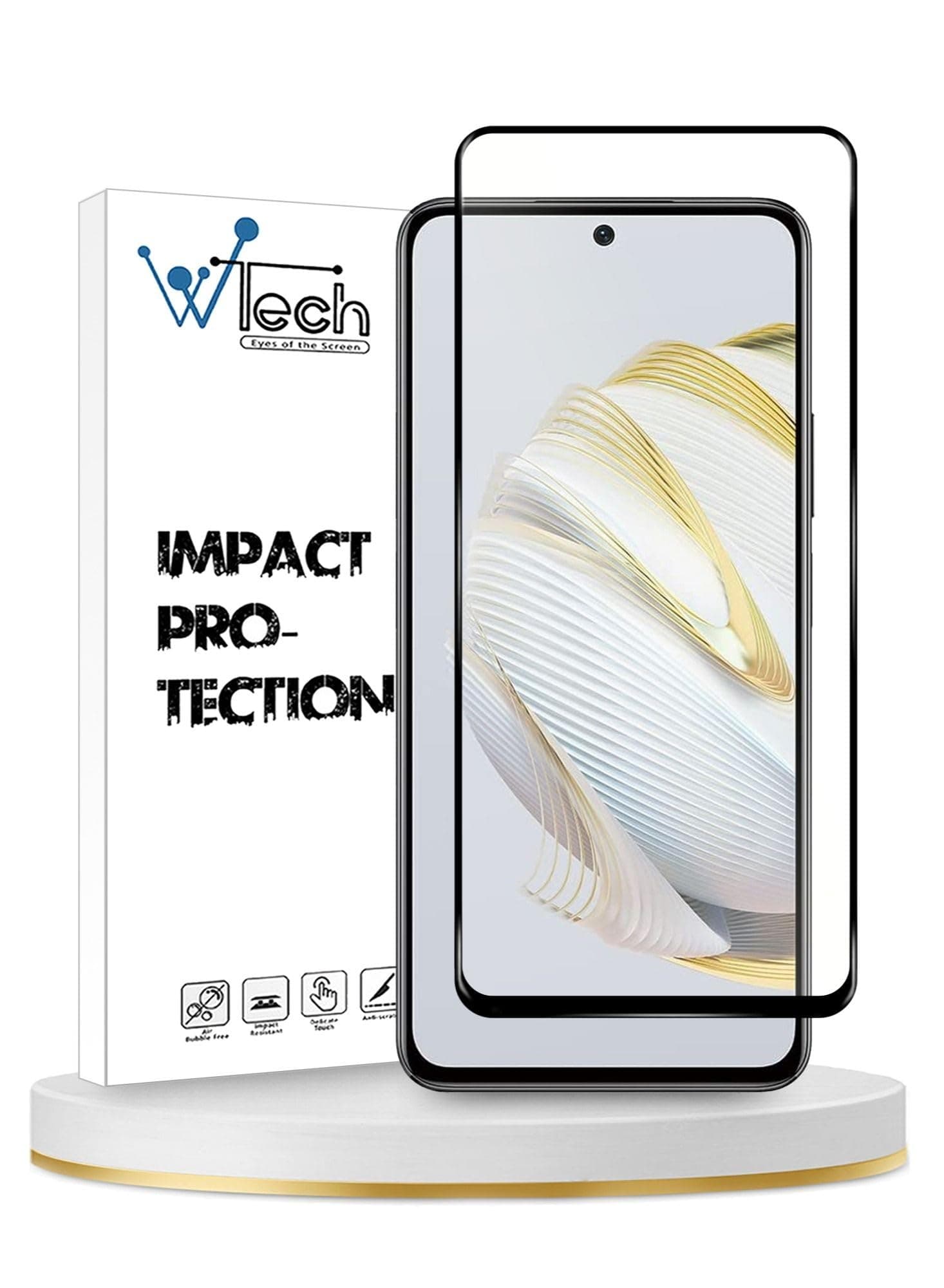Wtech Premium E2E Full Glue Tempered Glass Edge to Edge Premium 9H Screen Protector for Huawei Nova 10 SE, Clear/Black