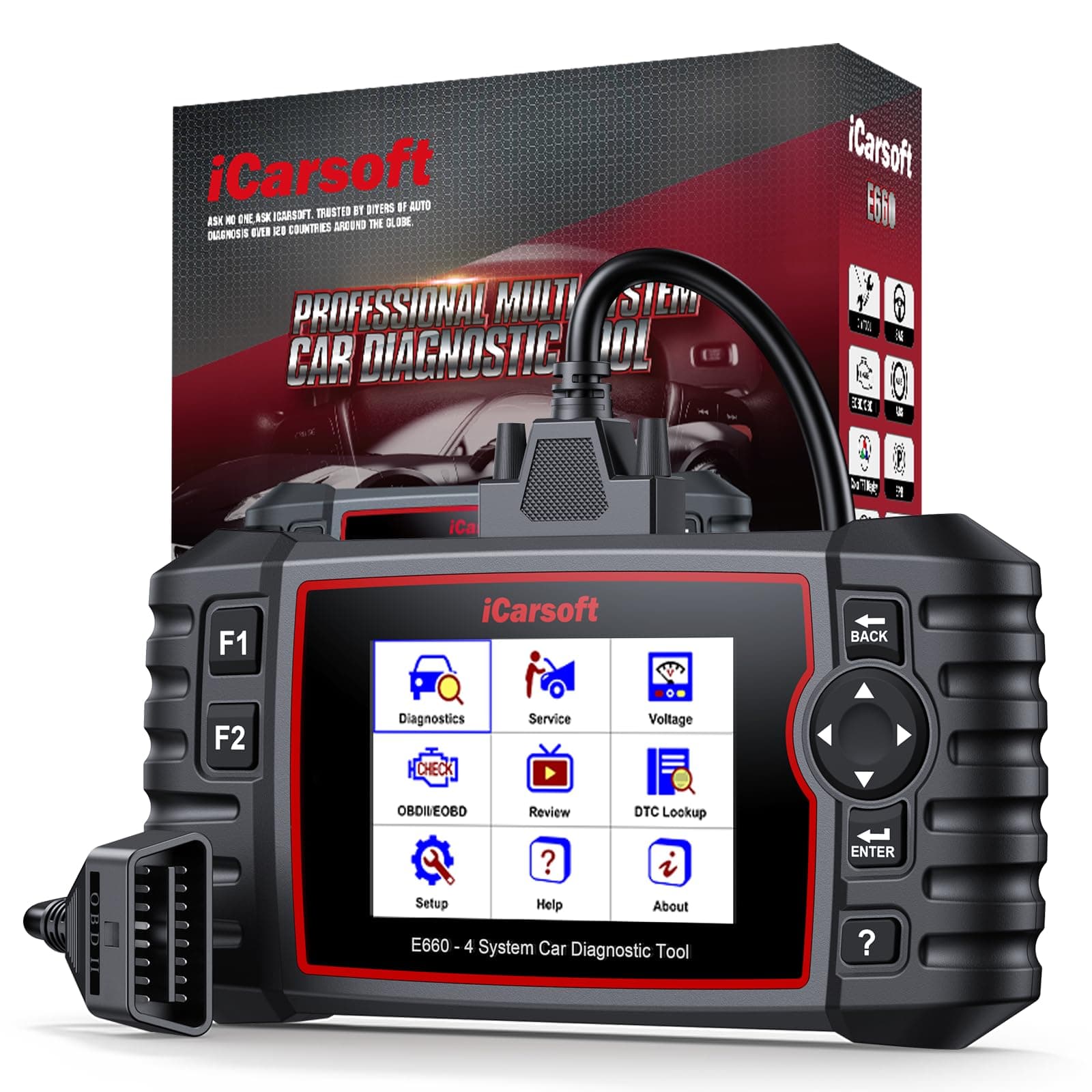 E660 OBD2 Scanner, Car Diagnostic Tool for Engine ABS SRS Transmission, Code Reader with 6 Maintenance Services, Oil/EPB/BMS/ETC/SAS/TPMS Reset, Battery Test, Lifetime No Charge Update