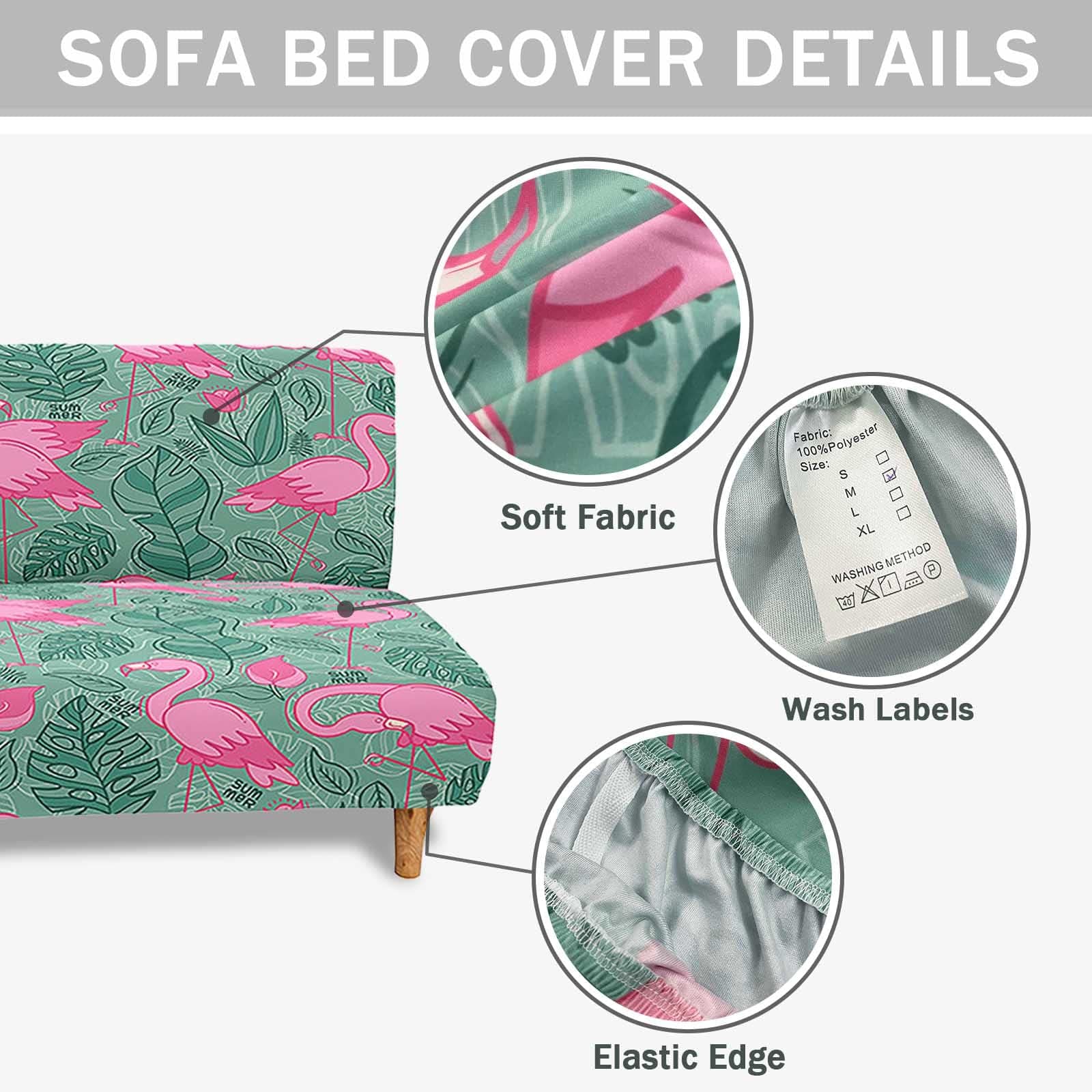 Mateju Armless Sofa Bed Cover, Butterfly Pattern Folding Sofa Bed without Armrests, Non Slip Stretch Futon Slipcover Protector for 2-3 Seater, Washable Couch Bed Slipcovers (beige,120-150cm)