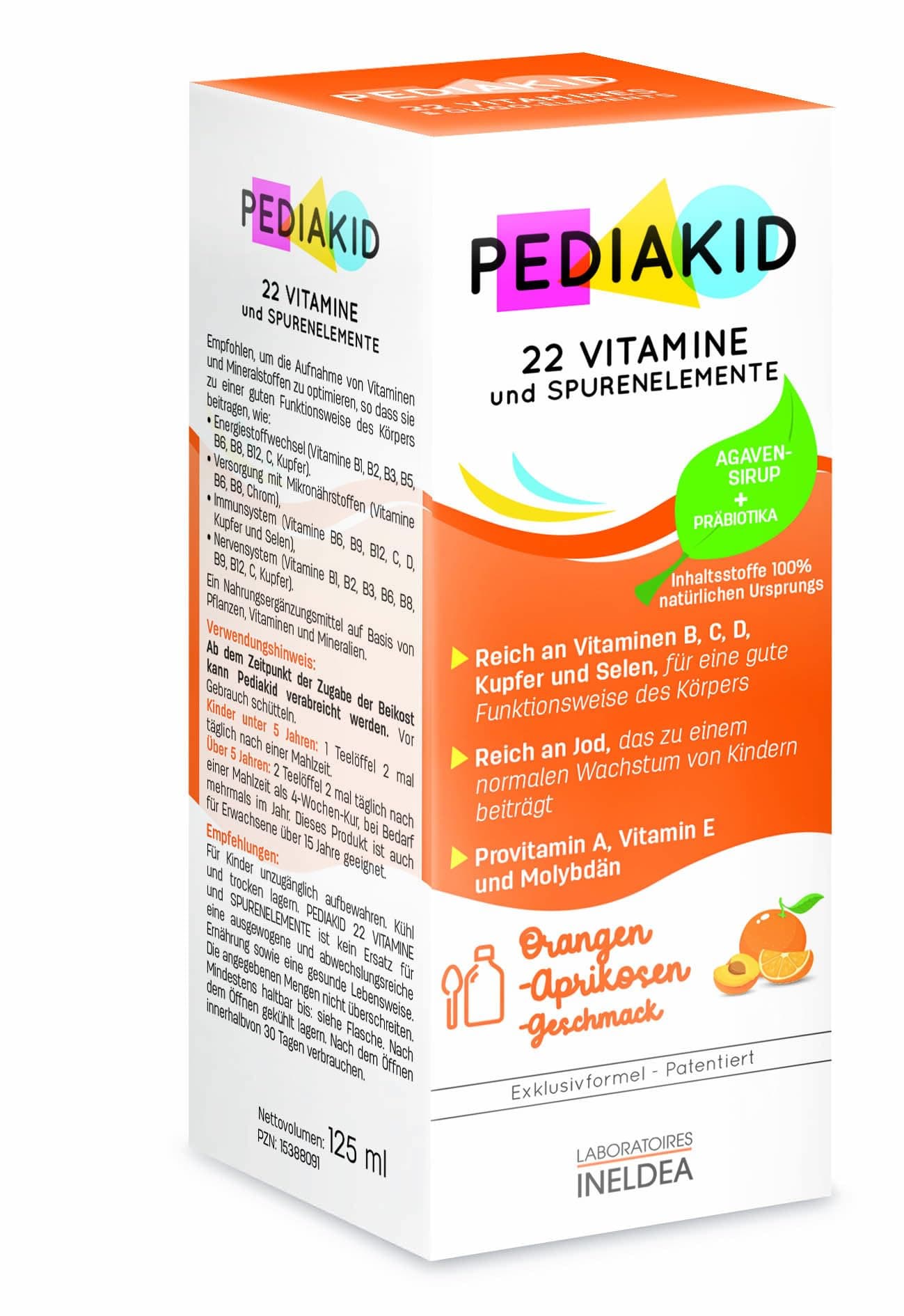 PEDIAKID - 22 Vitamins and Trace Elements - For Optimal Supply of Micronutrients - Gluten-Free - Vegan - From Absorption of Complementary Foods - 125ml