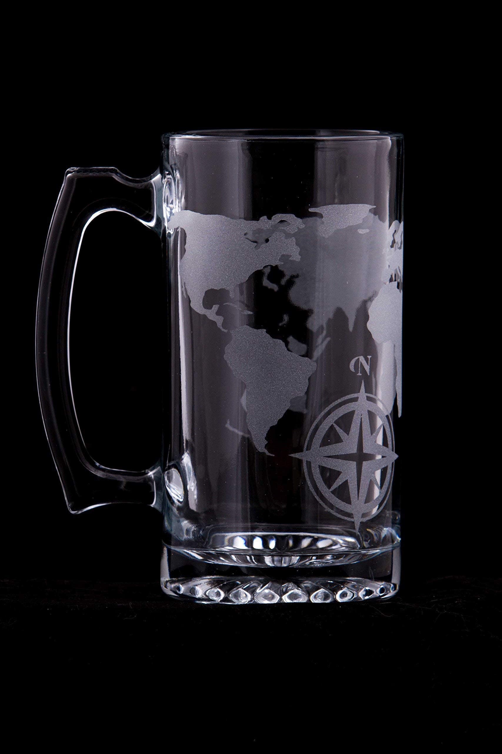 World Map Etched Glass Beer Stein - 20oz