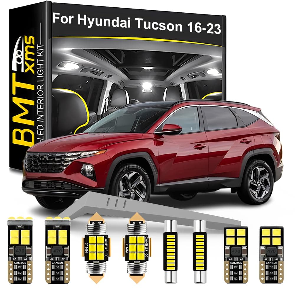 BMT xms LED Interior Light Kit Replacement for Hyundai Tucson TL NX4 2016-2023, 6000K Cool White LED Interior Light for Car, 12 Pieces