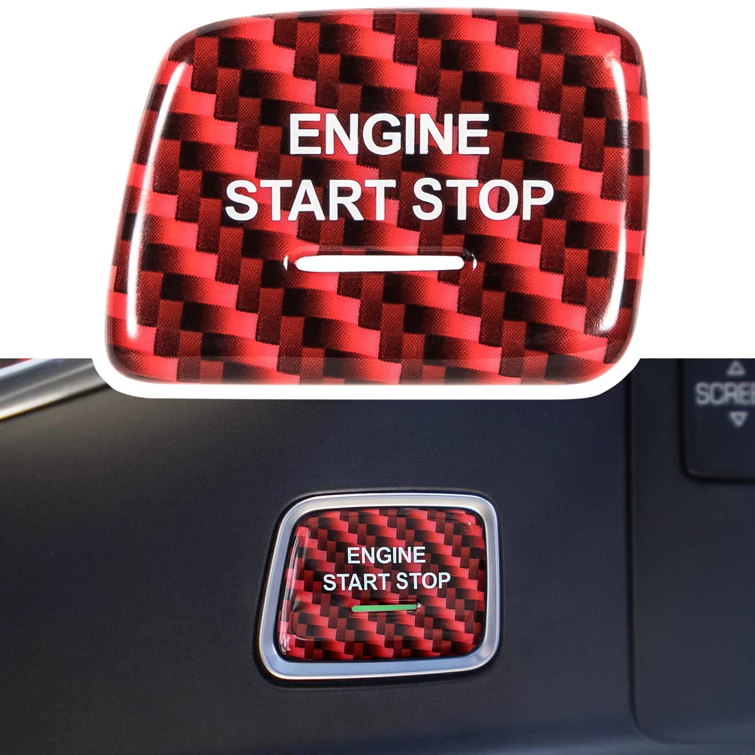 Carbon Fiber Keyless Engine Start/Stop Push Button Cover Trim for Chevrolet Corvette C7 Z06 Z51 ZR1 Stingray Grand Sport 2014 2015 2016 2017 2018 2019 Interior Accessories Decoration (Red)