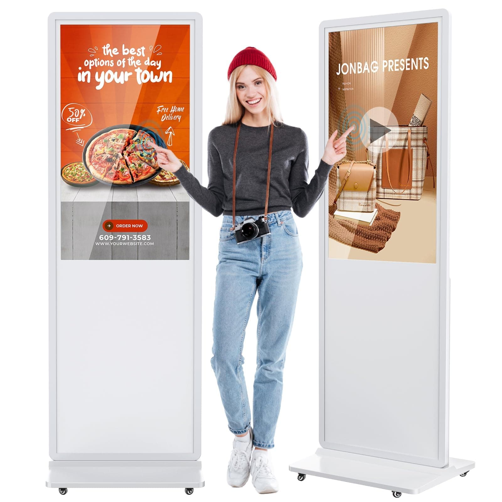 JASZDOT Digital Signage Display, LCD Screen Digital Kiosks & Interactive Displays 4K Totem Floor Standing Auto AD Player with USB/HDMI/WiFi Android OS