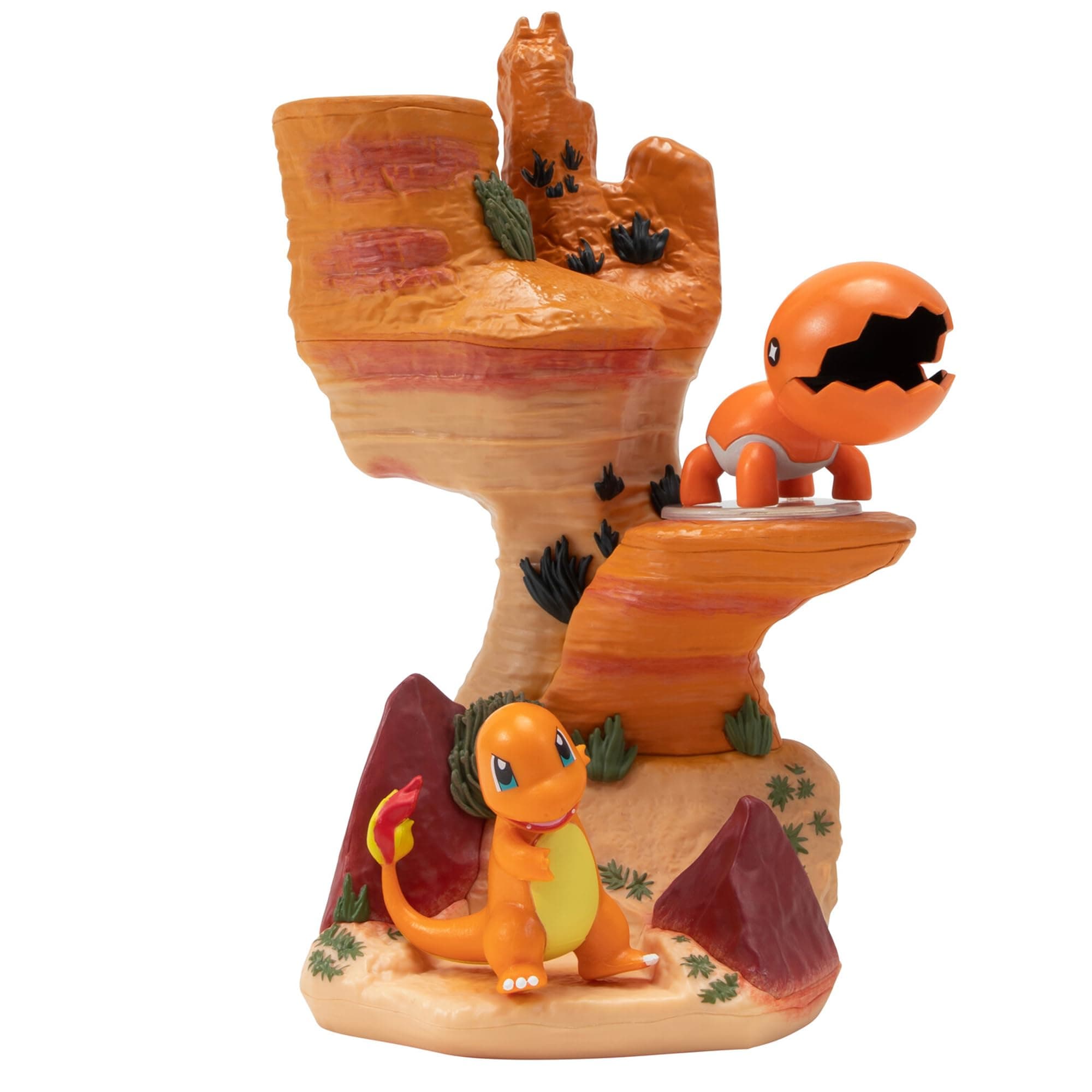Pokemon Desert Rocks Environment - 6-Inch Multi-Level Display Set with Two 2-Inch Battle Figures Trapinch & Charmander, Official Play Figurines for Kids, Toy Gift