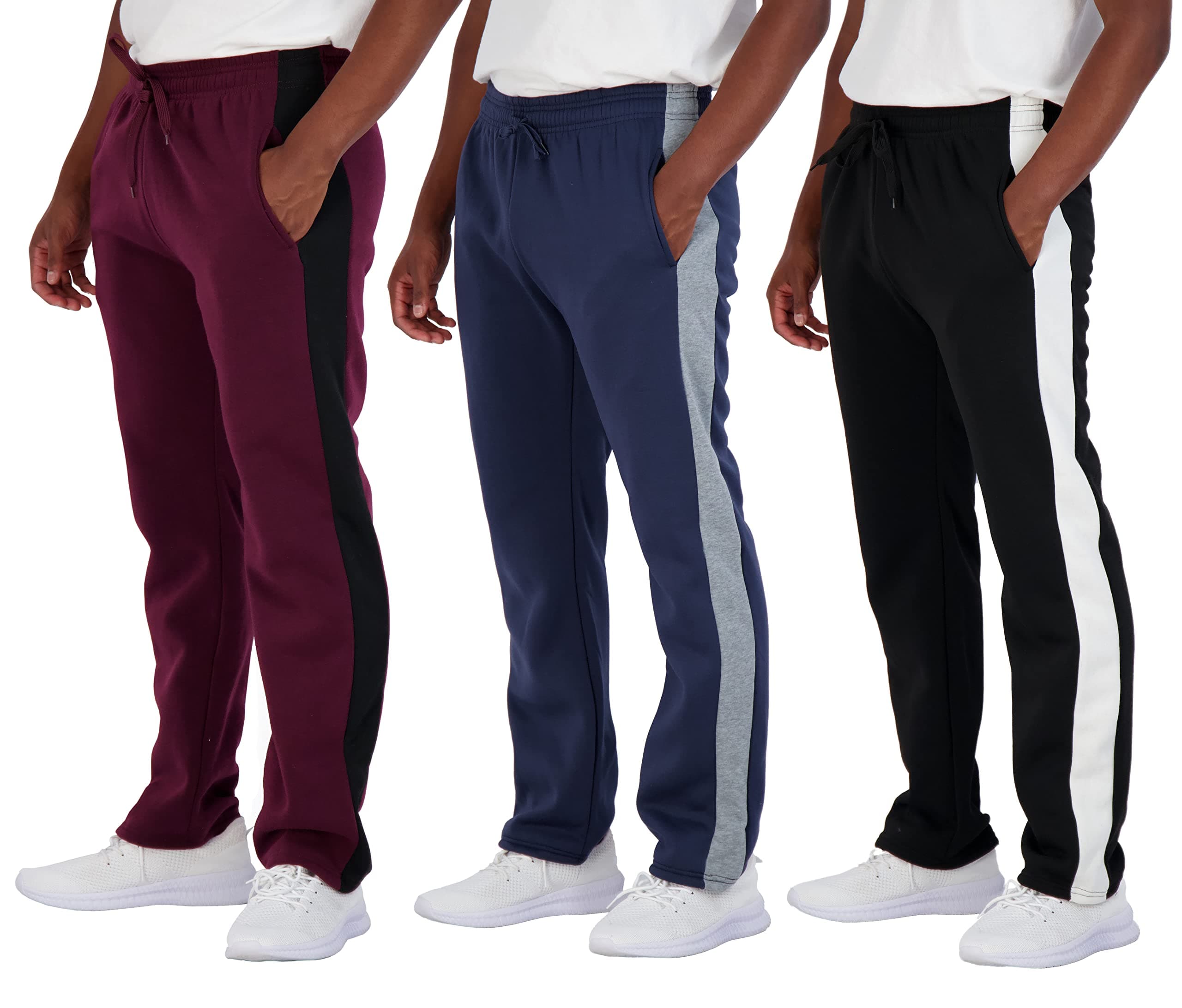 Real Essentials3 Pack: Men's Tech Fleece Active Athletic Casual Open Bottom Sweatpants with Pockets