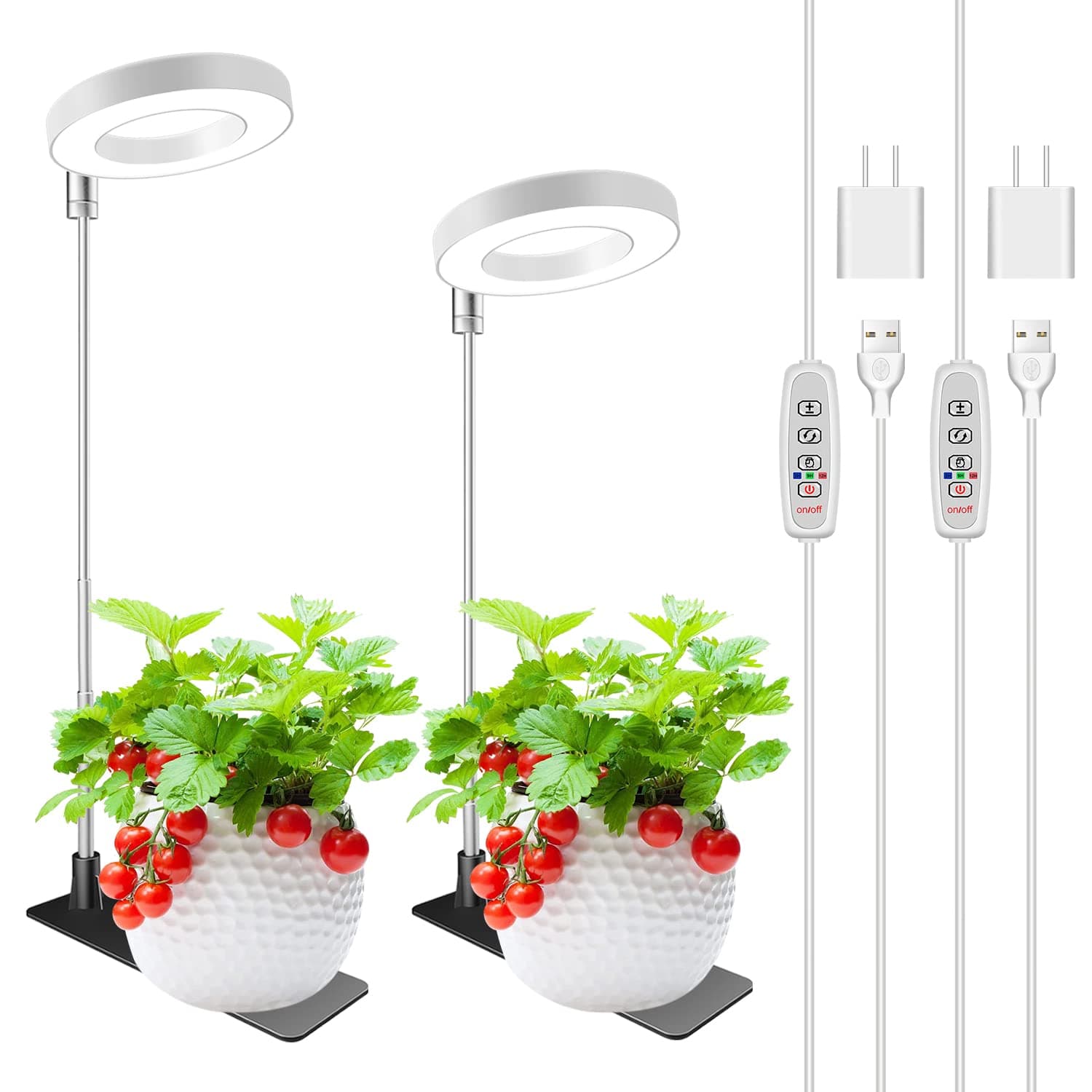 Kullsinss Grow Lights for Indoor Plants, Full Spectrum Halo Growing lamp with Detachable Base, Height Adjustable, 3 Colors, 10 Dimming, Automatic Timer, Plant Light for Small Plants Growing, 2-Pack