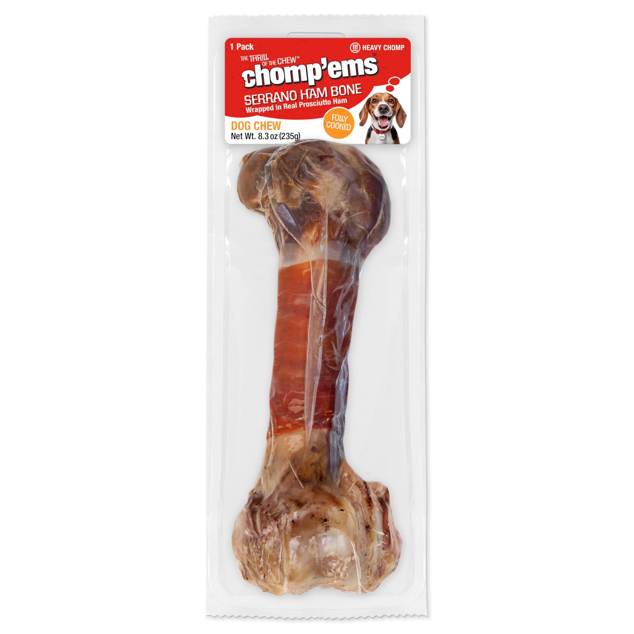 Chomp'ems Serrano Ham Bone Wrapped with Prosciutto, 1 Pack - Healthy, Protein Rich Treats for Dogs - Long Lasting Dog Chews