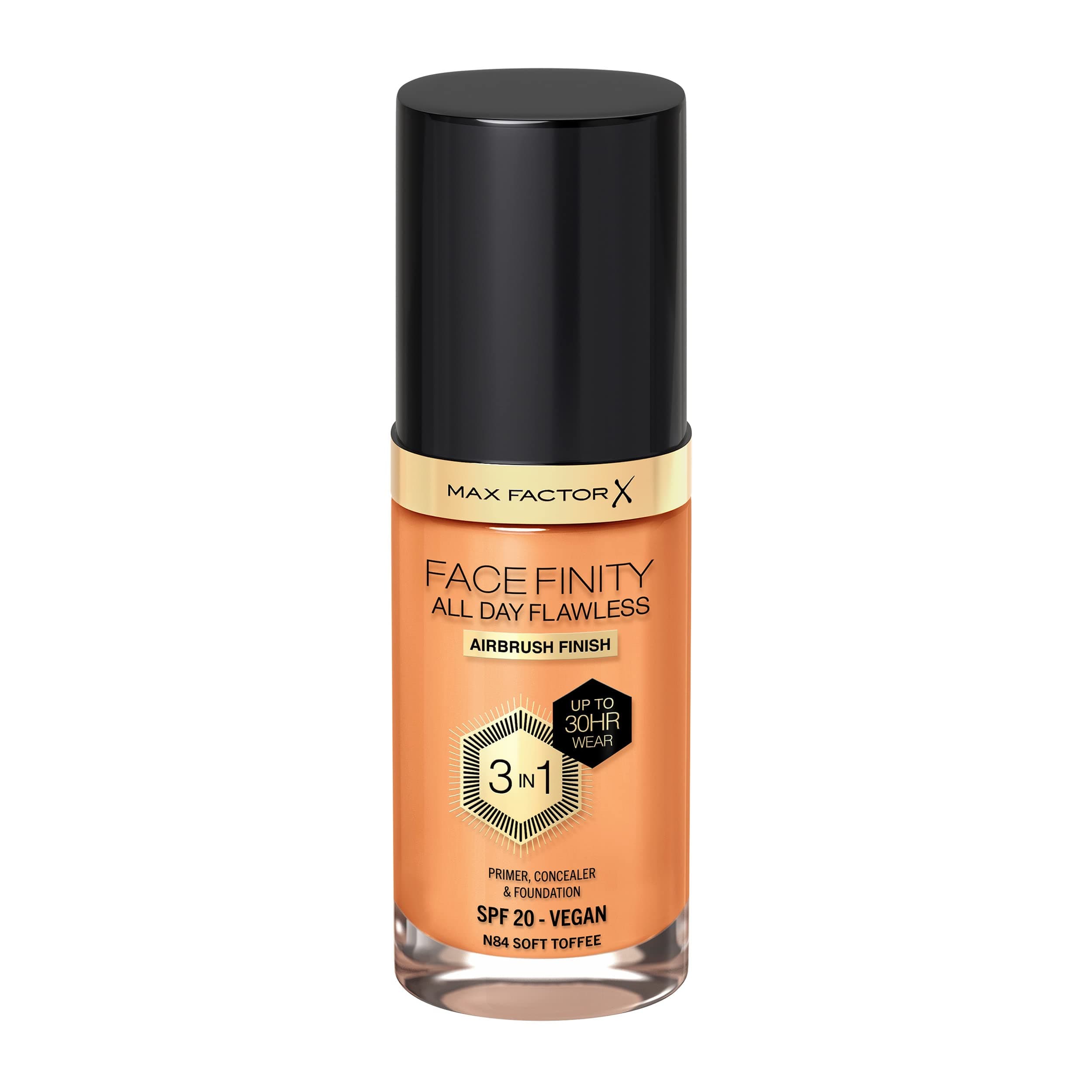 Max Factor Facefinity 3-in-1 All Day Flawless Liquid Foundation, SPF 20 - 84 Soft Toffee, 30 ml