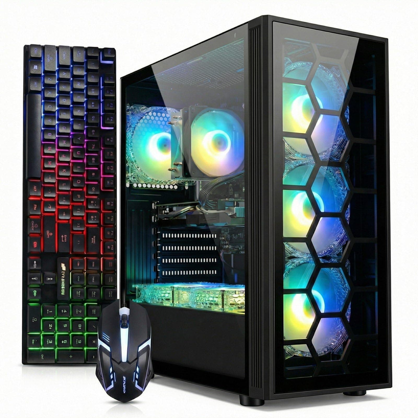 Gaming Desktop PC,Intel Core I7 3.4 GHz up to 3.9 GHz,GeForce RTX 2060 6G GDDR6,16G RAM,512G SSD,WiFi,BT 5.0,RGB Fanx6,RGB Keyboard&Mouse,RGB Mouse Pad,RGB BT Sound Bar,W10H64