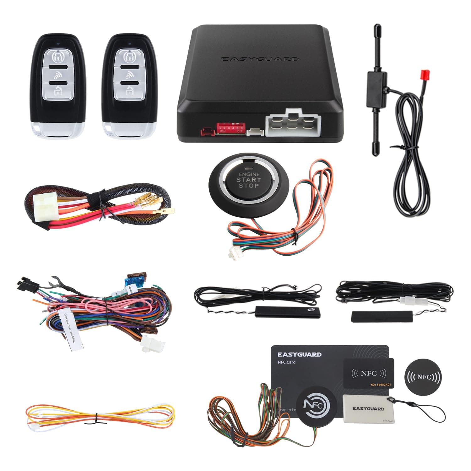 EASYGUARD EC002 Smart Key RFID PKE Car Alarm System Passive Keyless Entry Remote Starter Push Start Button