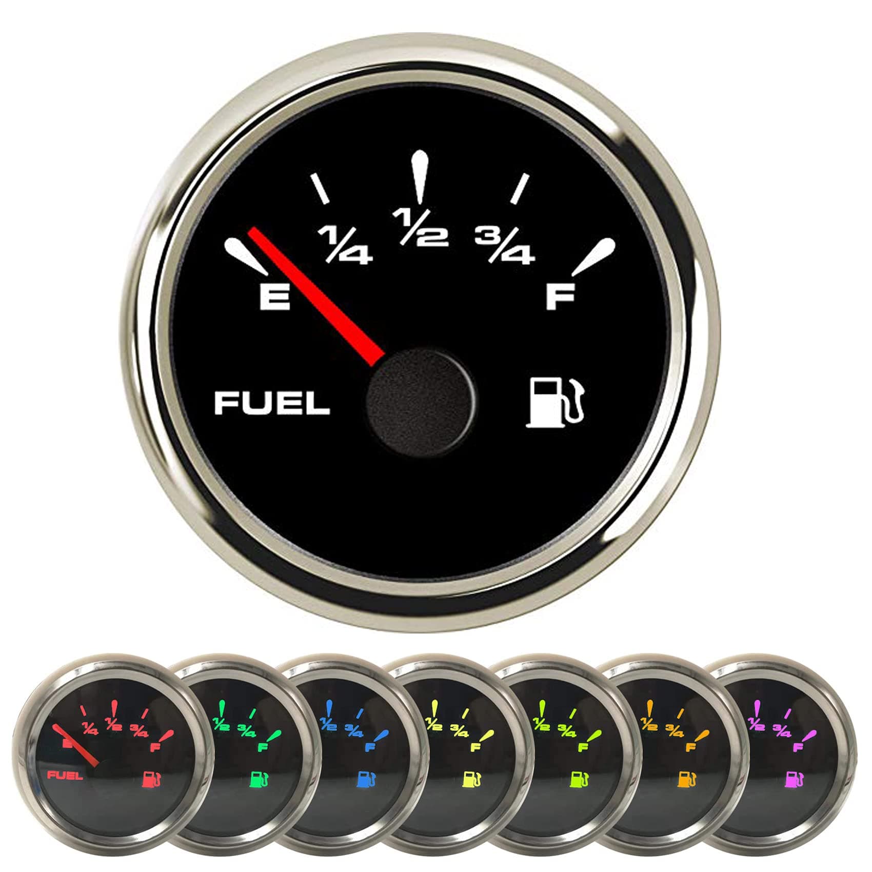 BLUERICE 52mm Signal Adjustable Full Range Universal Digital Fuel Level Gauge Meter 7 Color Backlight 12V/24V