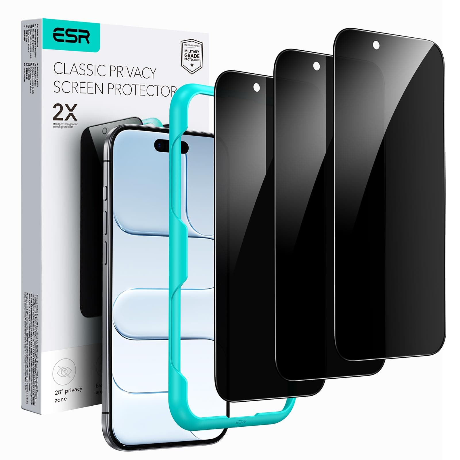 ESR 3 Pack for iPhone 16 Pro Max Privacy Screen Protector, Anti-spy Tempered-Glass Privacy Screen Protector with Easy Installation Tool, Micro-Curved Edges, Case Friendly