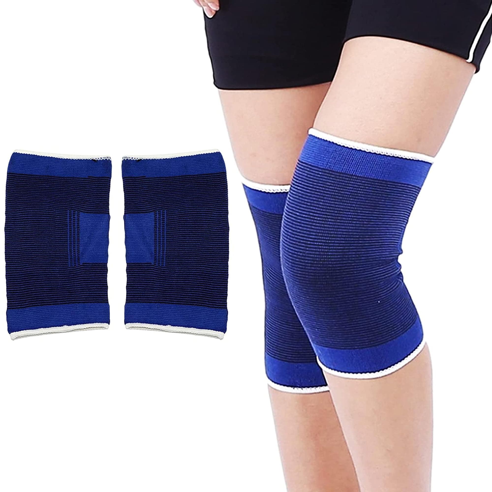 Knee Support - Lightweight Elasticated Sleeve Compression Bandage for Joint Pain & Sprains During Exercise & Sport, Left or Right for Both Men & Women (2 x Blue Knee Supports)