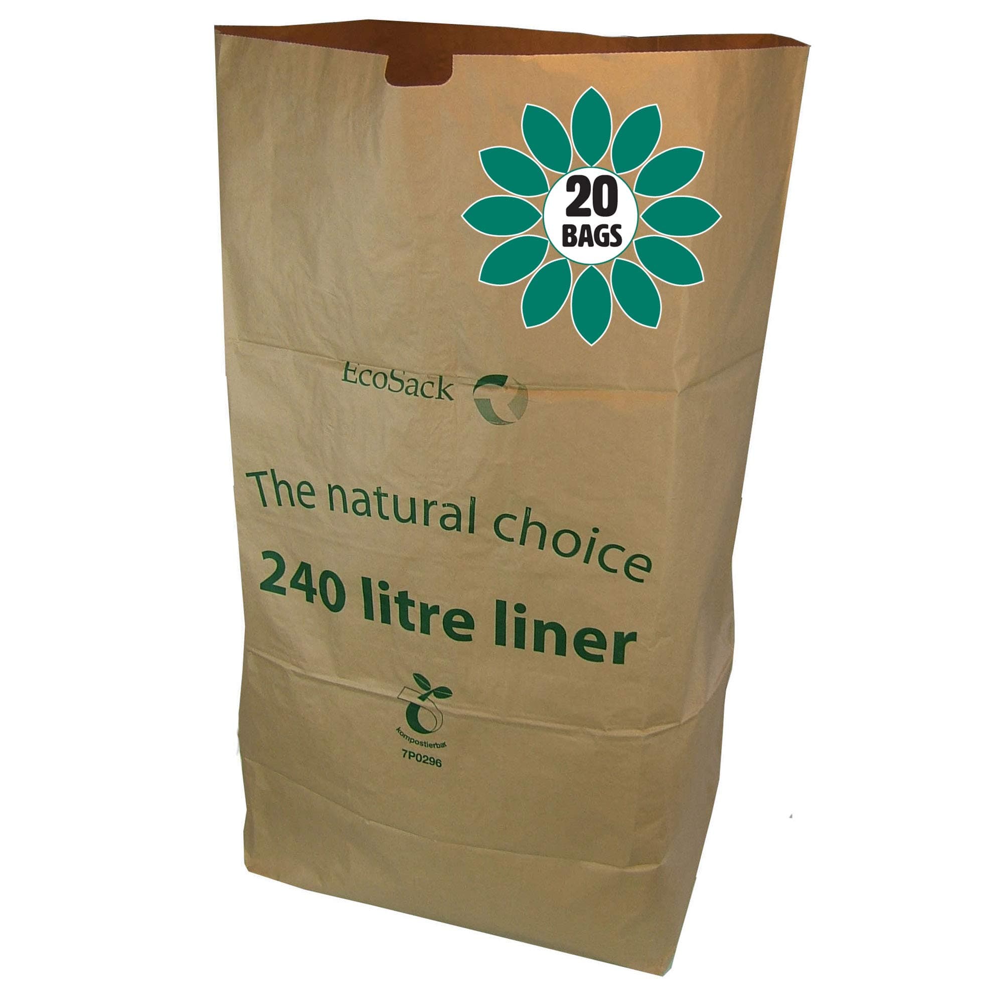 240 Litre x 20 Paper Compostable Wheelie Bin Liners - Biodegradable Sacks/Liners - Bioliner Eco Sack Bags with All-Green Composting Guide