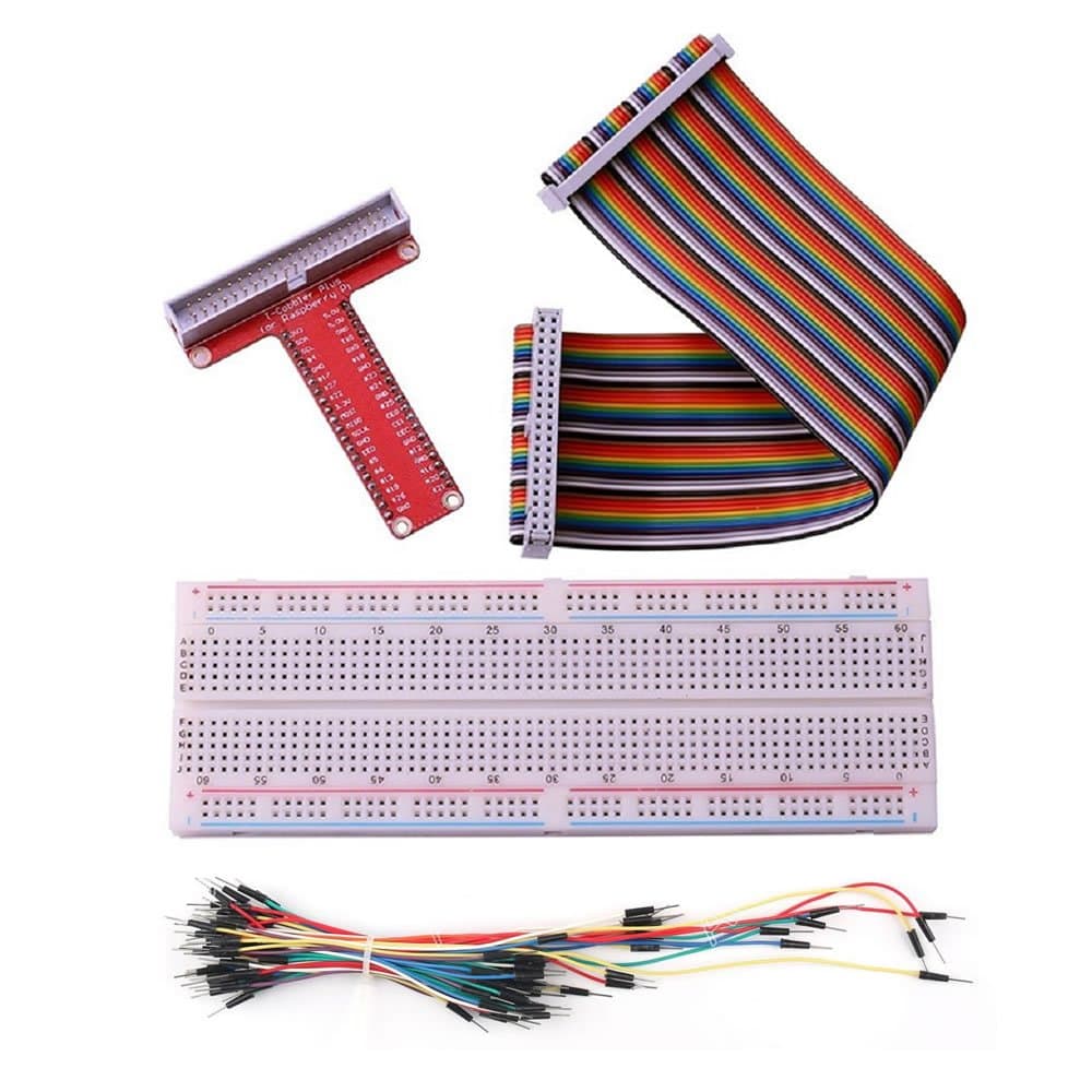 PiMill Raspberry Pi 3 GPIO DIY Expansion Kit 830 MB-102 Tie Points Solderless Breadboard + GPIO T Type Expansion Board 40pin Rainbow Ribbon Cable + 65pcs Jumper Cables Wires