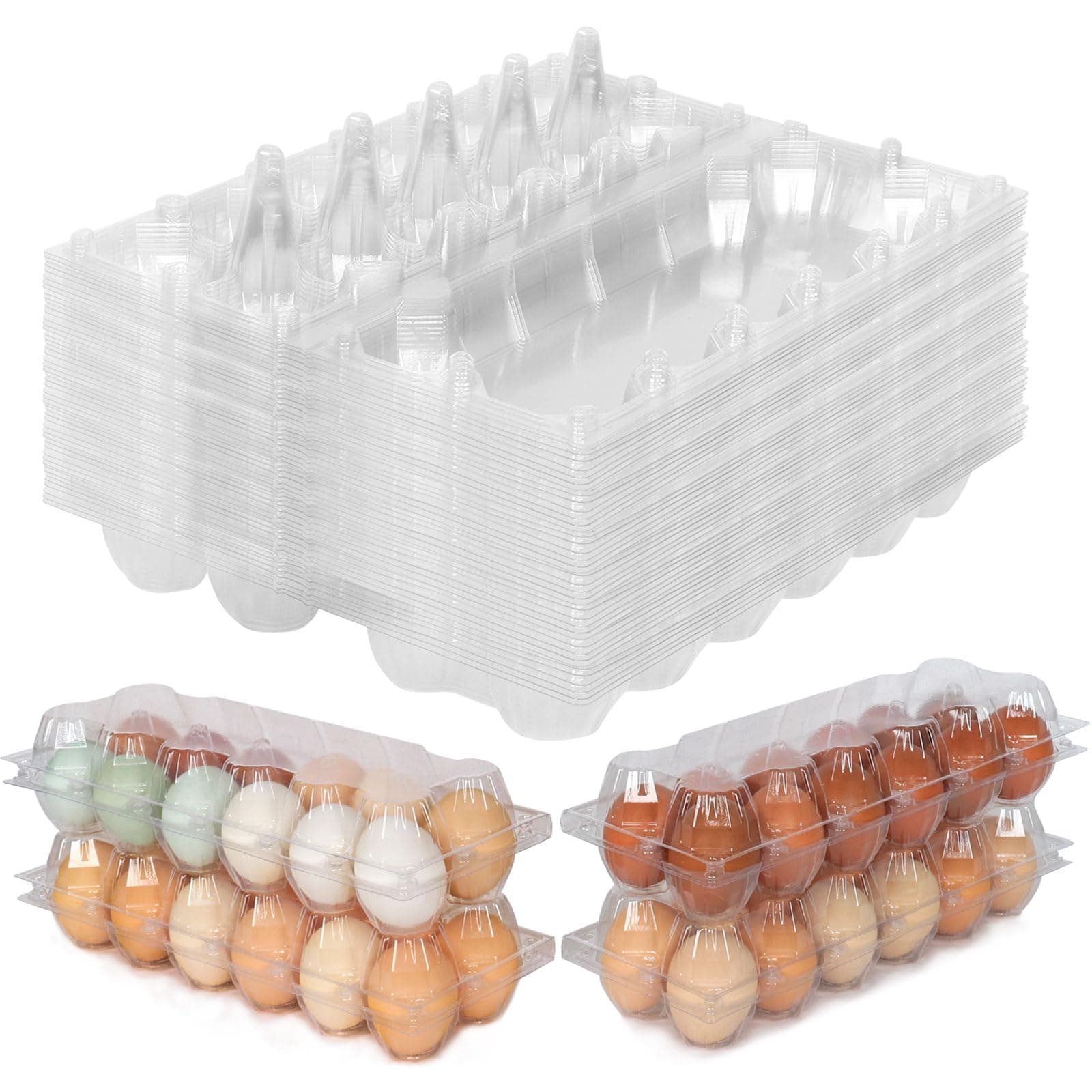 Plastic Clear Egg Carton for 12 Eggs,Egg Cartons 2 * 6Grids,Egg Cartons Cheap Bulk for 40 pcs,Perfect for Refrigerator Chicken Farm Markets,Large