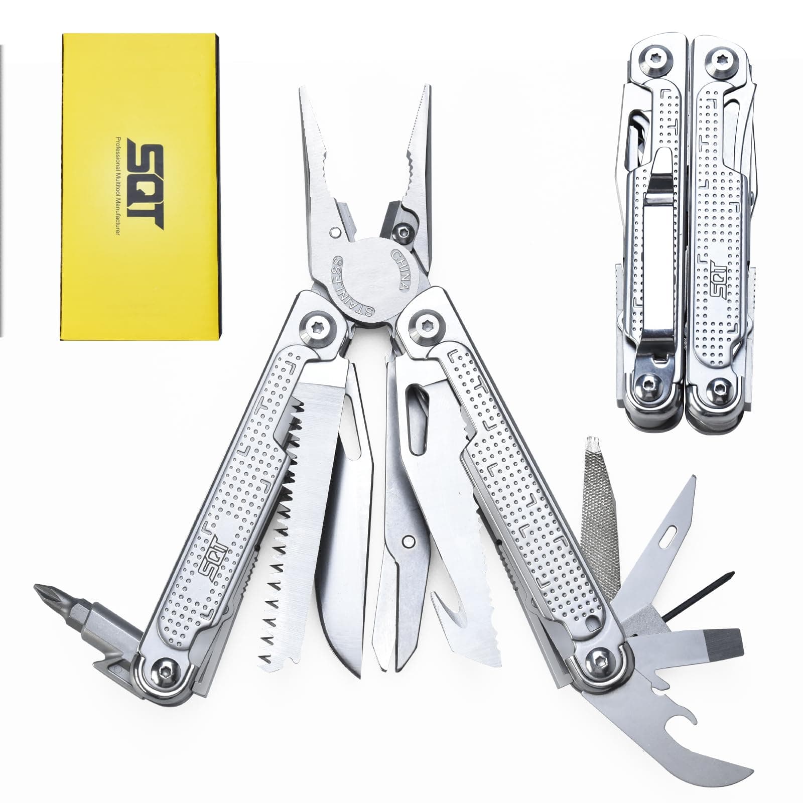 SQT2048 20-in-1 Multitool, Foldable & Self-Locking, Professional Tool for DIY, Home Repairs, Outdoor Camping – Must-Have Gifts for Men, Compact, Durable, All-in-One Tool for Every Task