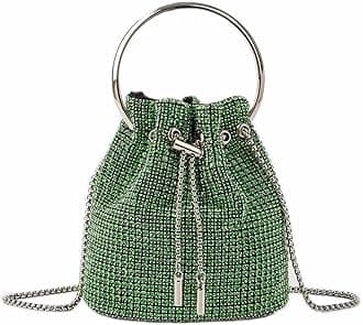 DJBM Sparkly Women Rhinestone Bucket Evening Bag Diamond Clutch Purse Round Handle Crystal Handbag for Party Wedding Party Prom, Green