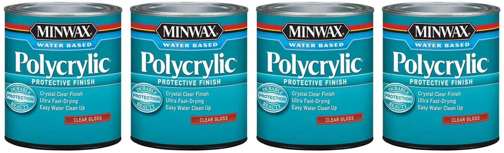 Minwax 65555444 Polycrylic Protective Finish Water Based, Quart, Gloss - 4 Pack, 65555444-4