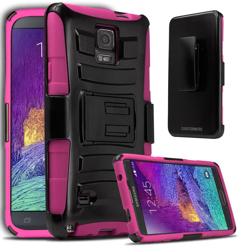 Galaxy Note 4 Case, CASEFORMERS Duo Armor for Samsung Galaxy Note 4 Combo Case with Stand and Holster - Hot Pink (Compatible with Galaxy Note 4 Only)