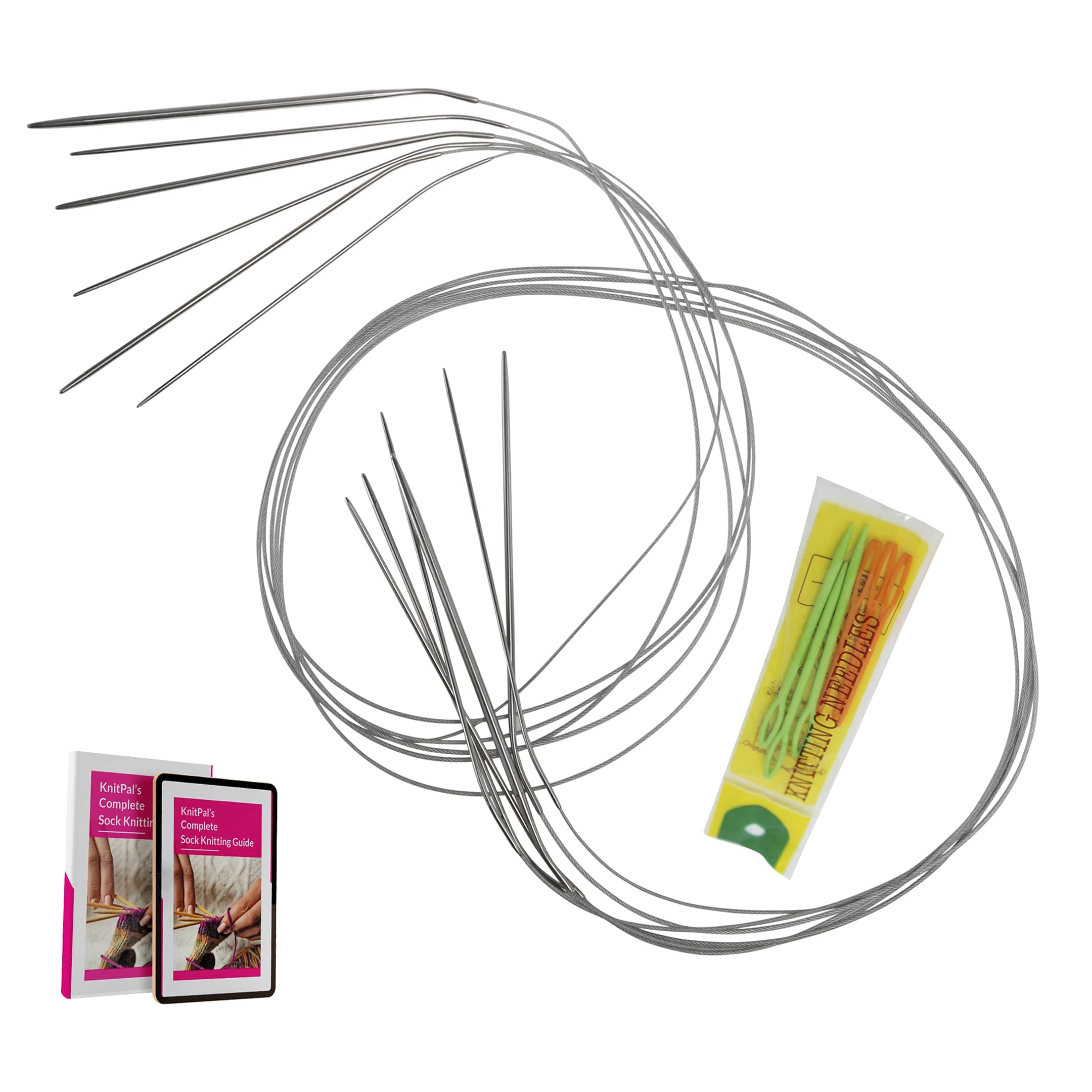 KnitPal 47-inch (120cm) Magic Loop Sock Circular Knitting Needles, (Free Patterns), Set of 6 Small Sizes: 0,1,1.5,2,3, and 4 (2,2.25,2.5,2.75,3.25 and 3.5mm)