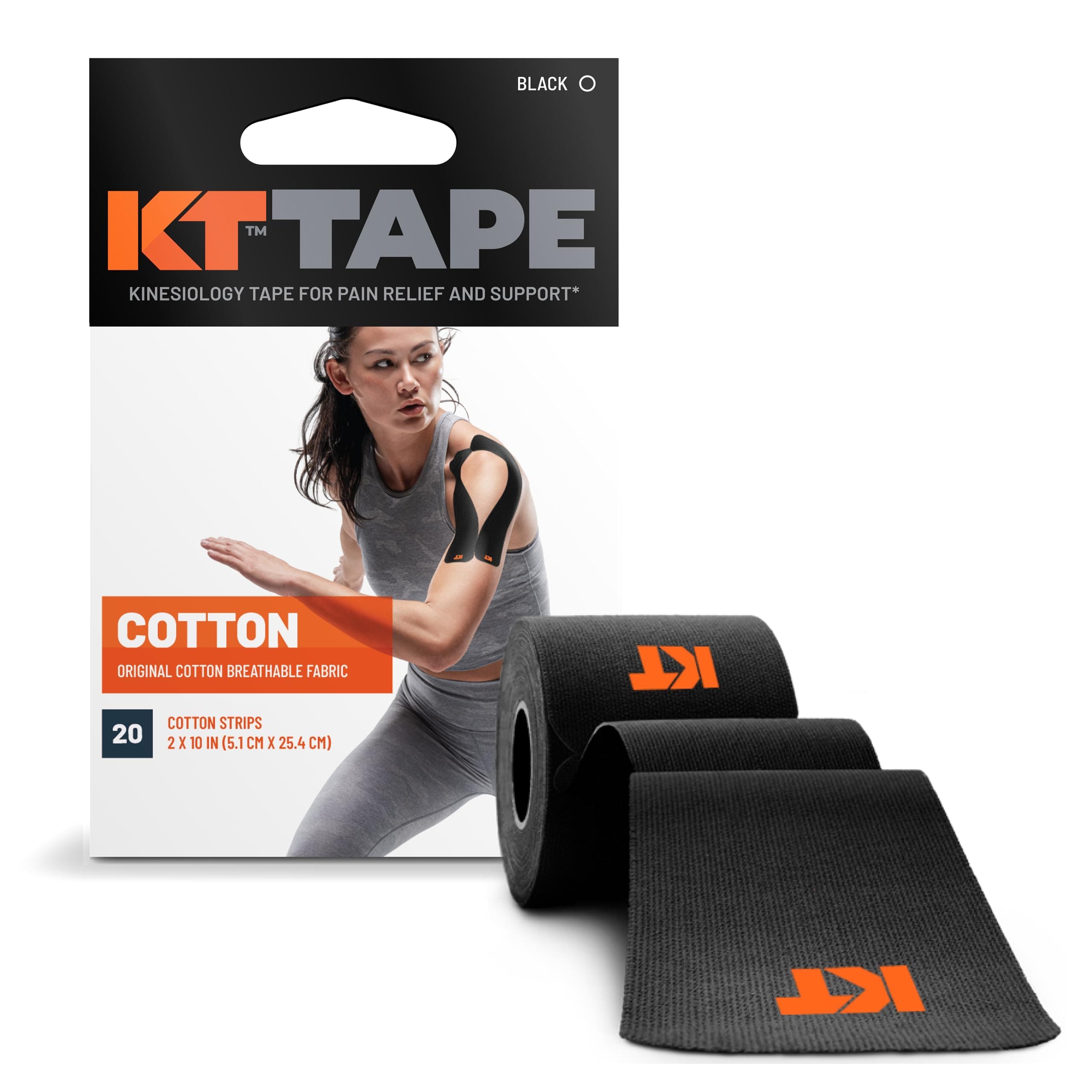 KT Tape Original Cotton Elastic Kinesiology Therapeutic Athletic Tape, 20 Pack, 10” Cut Strips