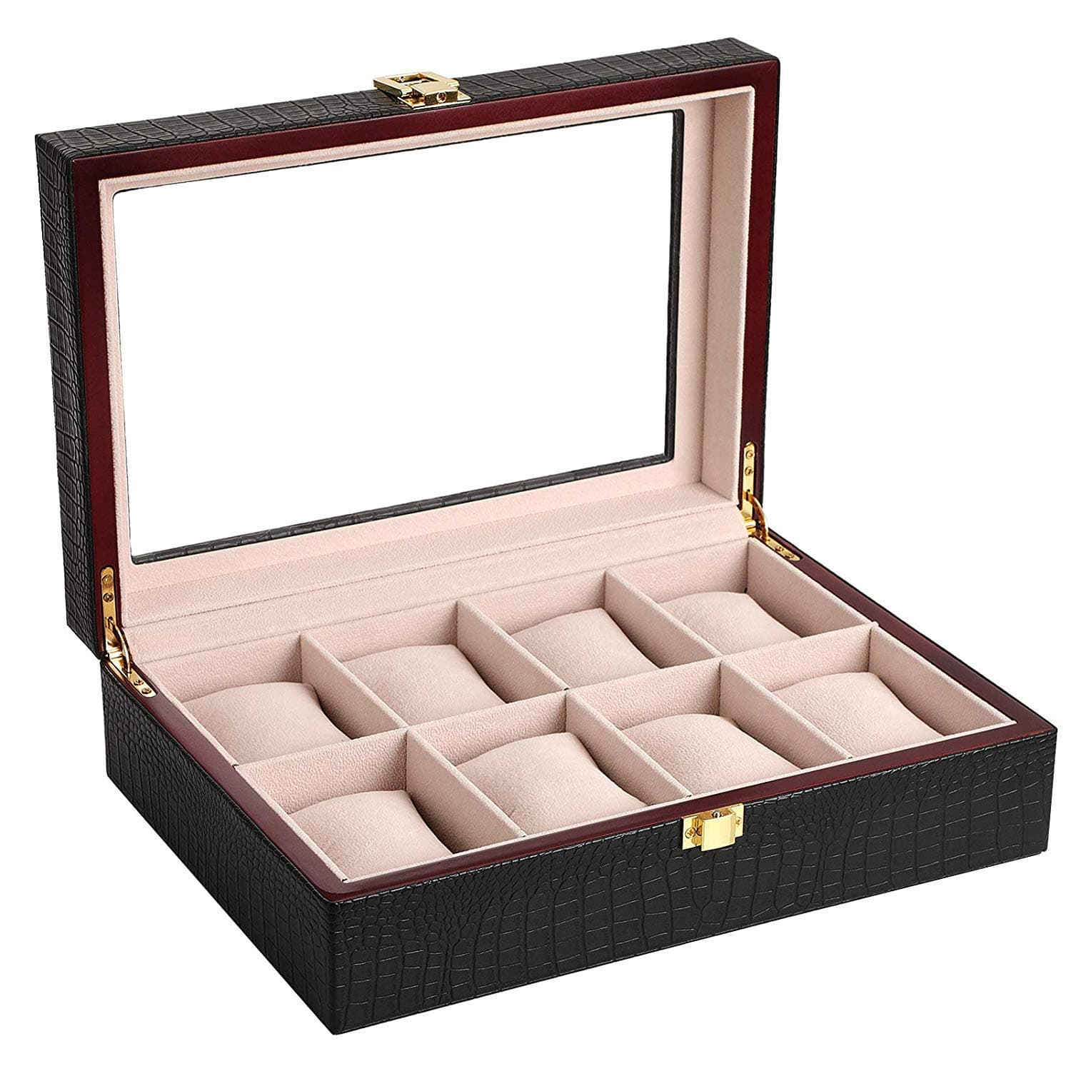 SONGMICS Big Grid Black Watch Storage Display Box Case For 8 Watches JWB08B