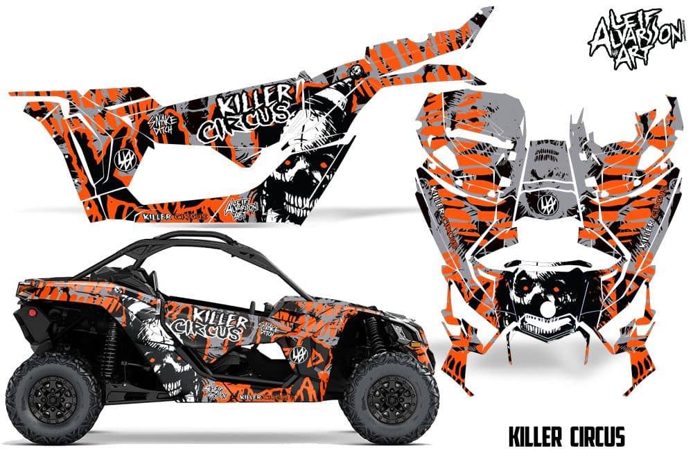 Savage Kits UTV Graphics kit Sticker Decal Compatible with Can Am Maverick X3/X DS/X RS 2016+ - Killer Circus Orange