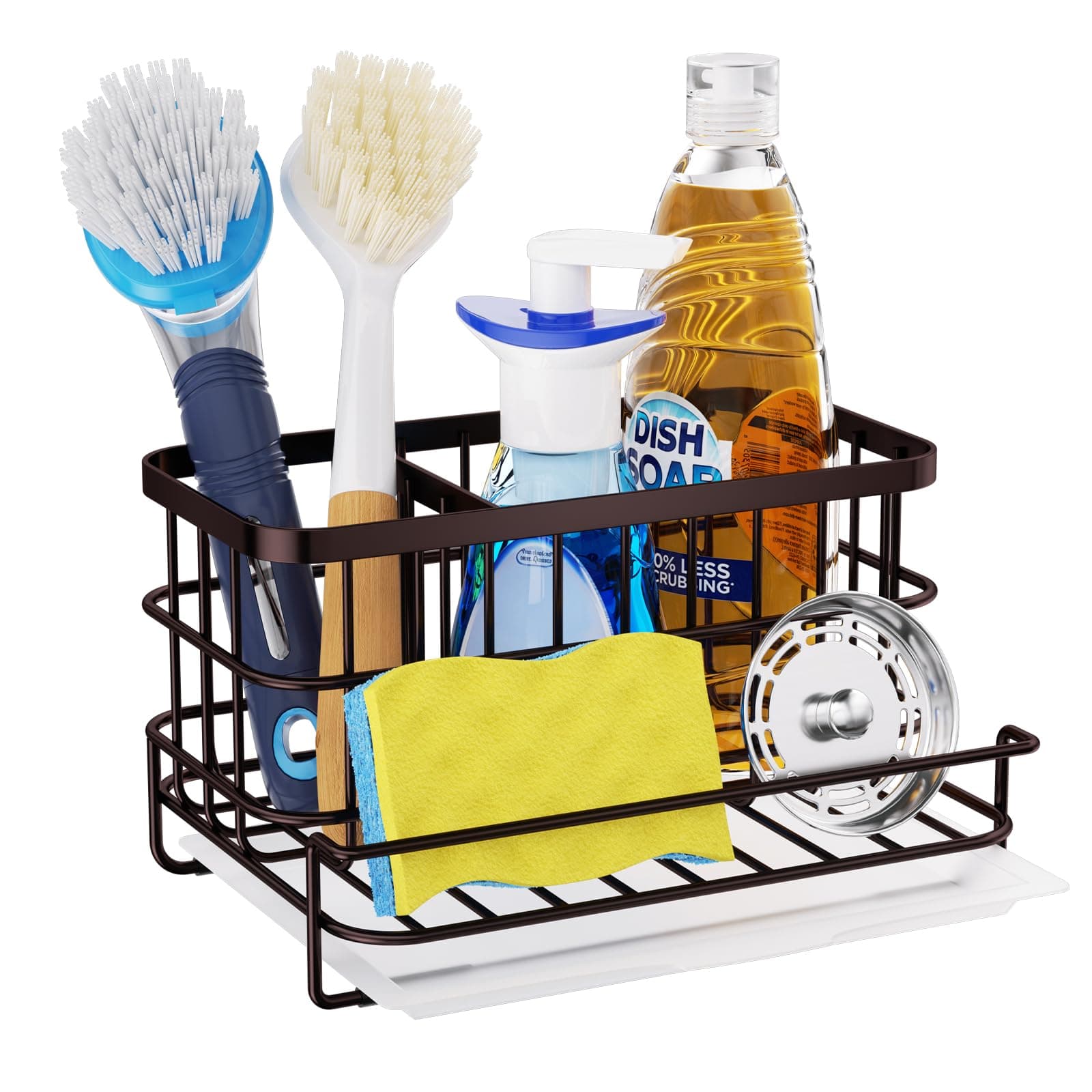 HapiRm Multifunctional Kitchen Sink Caddy with Removable Drain Tray, Quick Draining Rustproof Sink Caddy, Stainless Steel Sink Sponge Holder for Holds Sponge, Cleaning Towel and Scrubber-Bronze