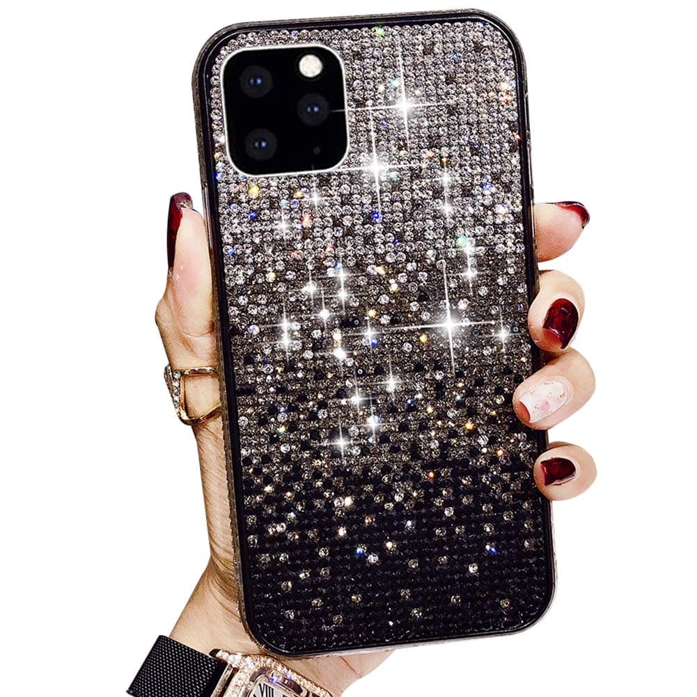 AHTONG for iPhone 11 Case Gradient Bling Case with Glitter Sparkle Diamond, Shiny Crystal Rhinestone TPU Bumper Protective Case Cover for iPhone 11,Silver-Black